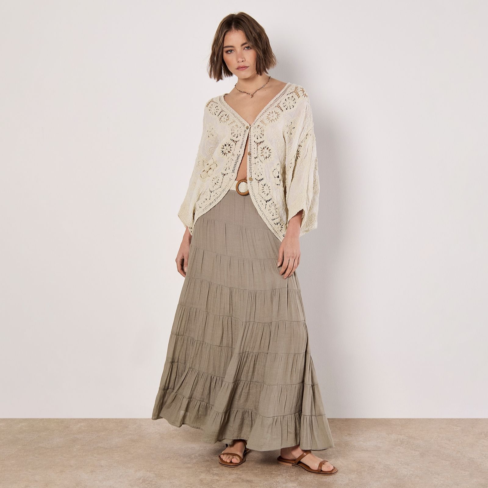 Apricot Multi Tier Slub Shimmer Skirt