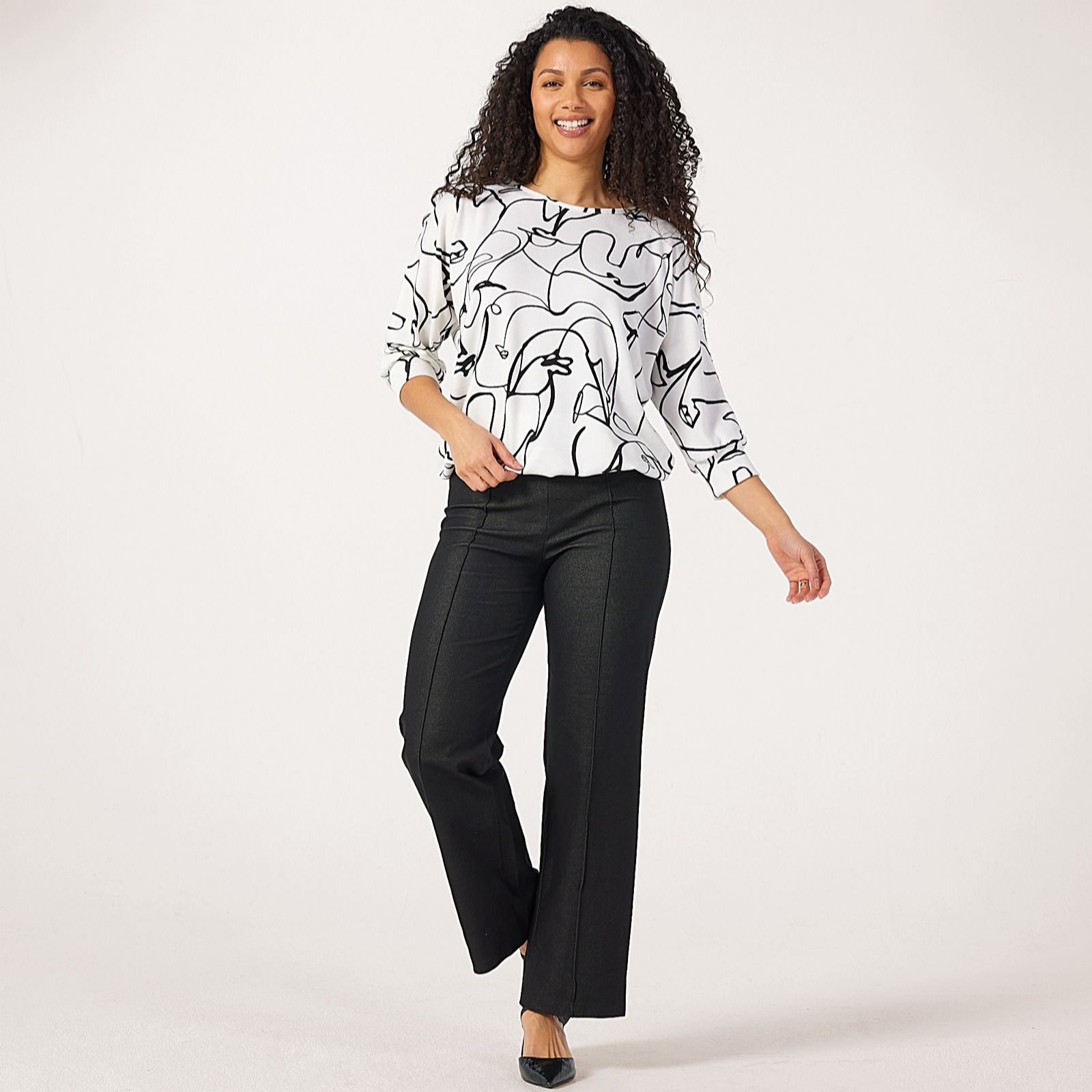 Kim & Co Deluxe Denim Knit Kyla Straight Standard Pintuck Trousers