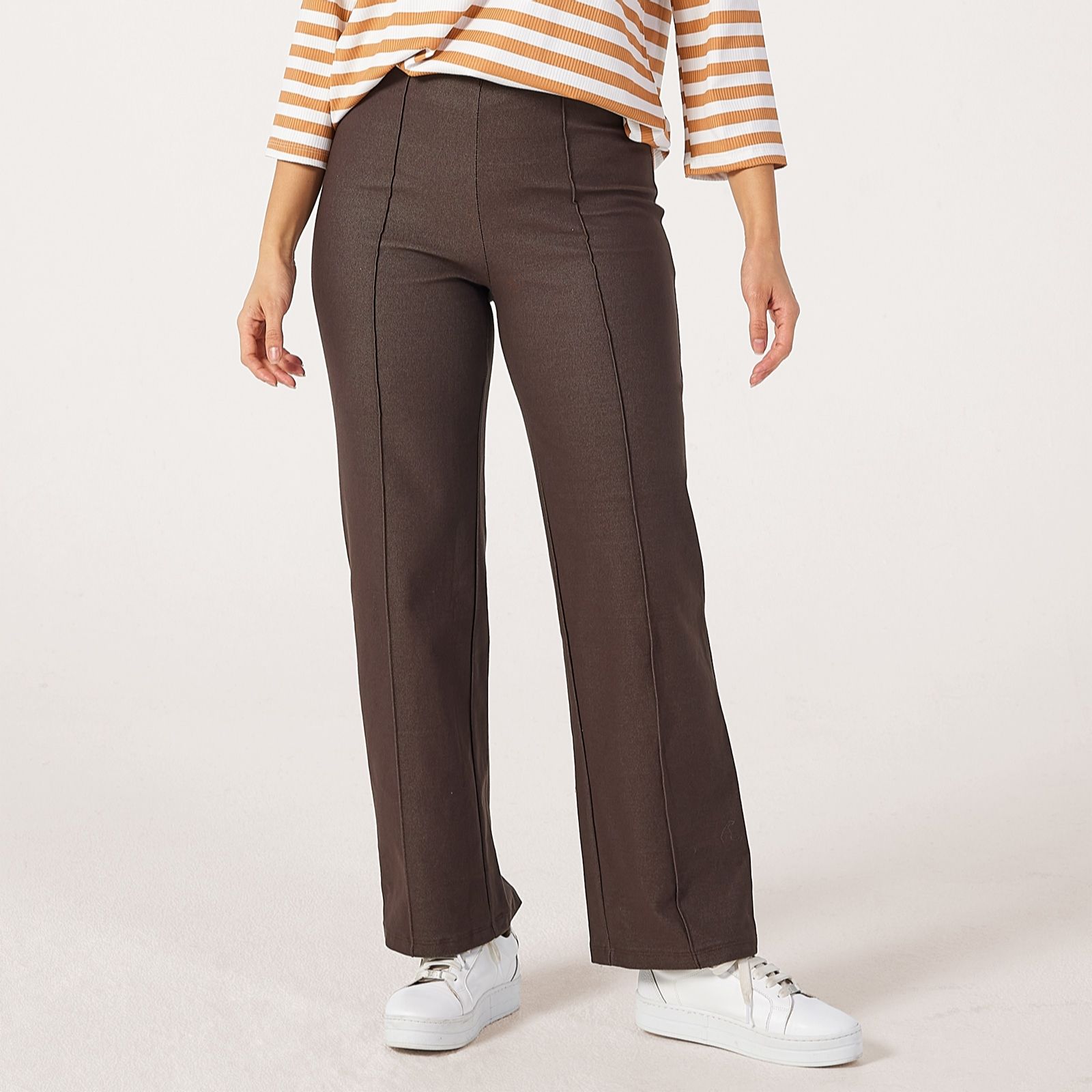 Kim & Co Deluxe Denim Knit Kyla Straight Standard Pintuck Trousers