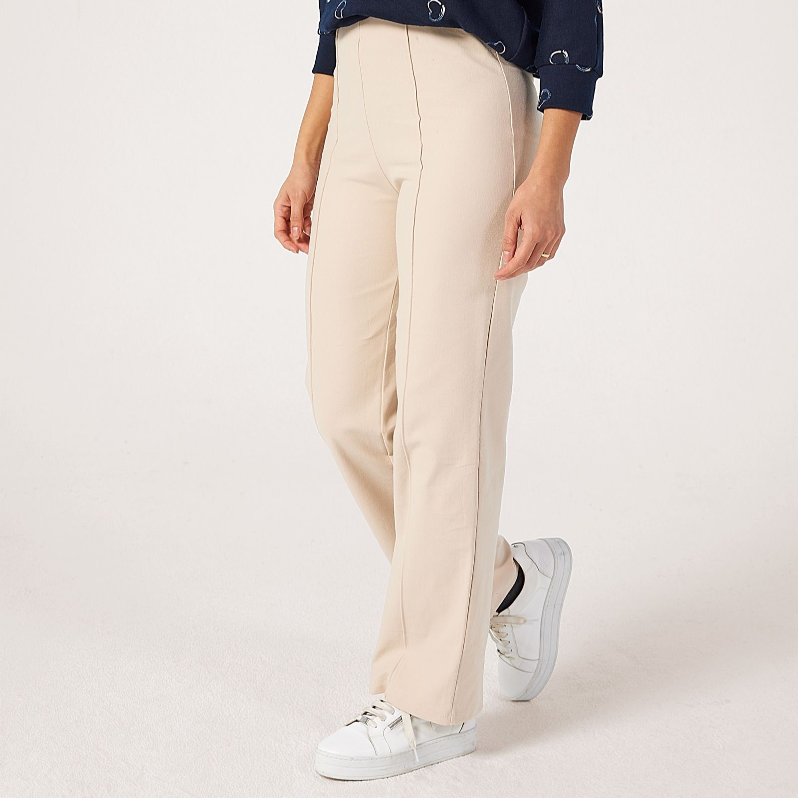 Kim & Co Deluxe Denim Knit Kyla Straight Standard Pintuck Trousers