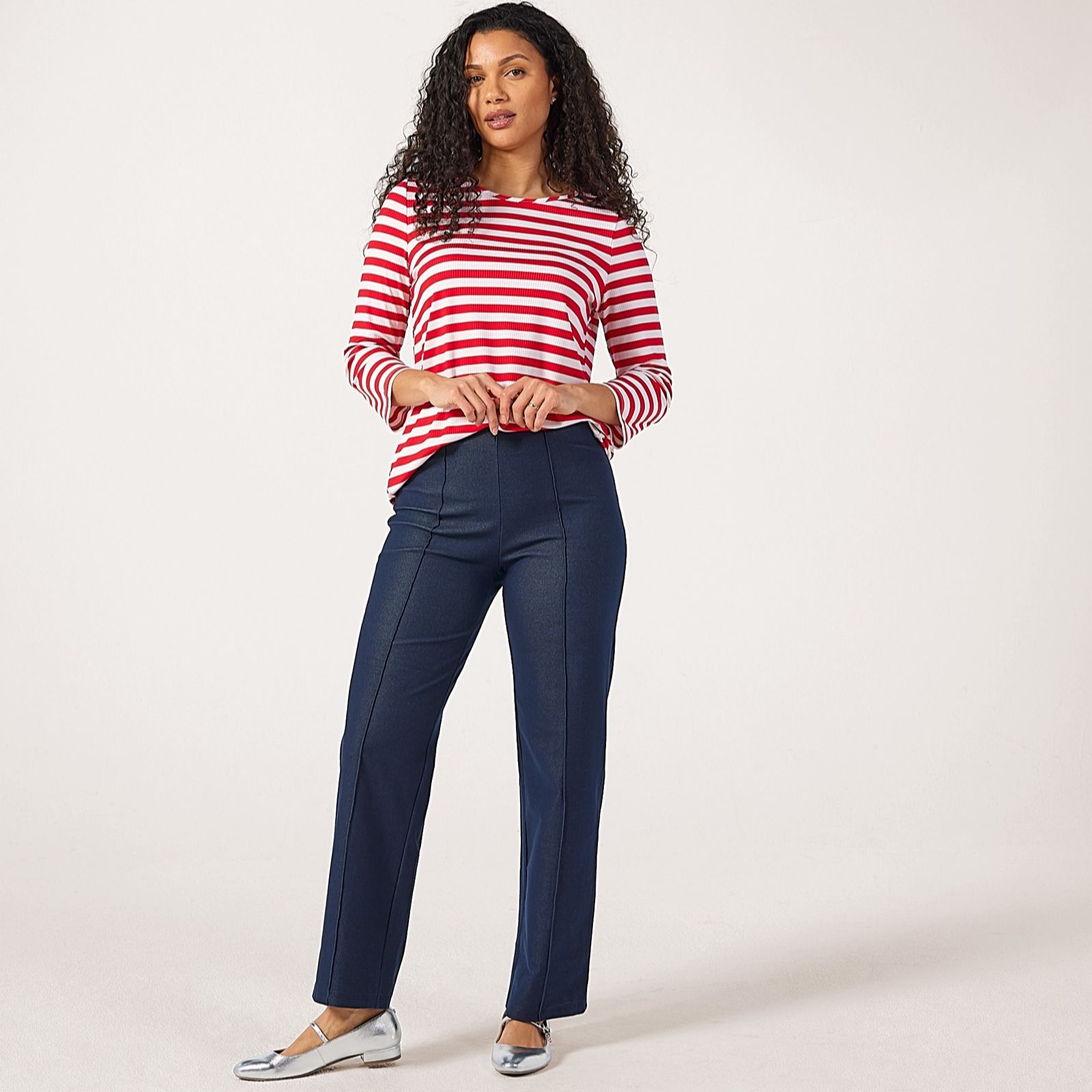 Kim & Co Deluxe Denim Knit Kyla Straight Standard Pintuck Trousers