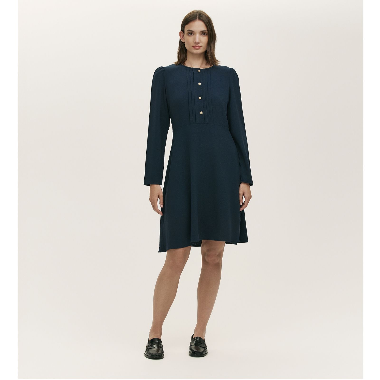 Finery London Shauna Rich Crepe Button Detail Knee- Length Dress