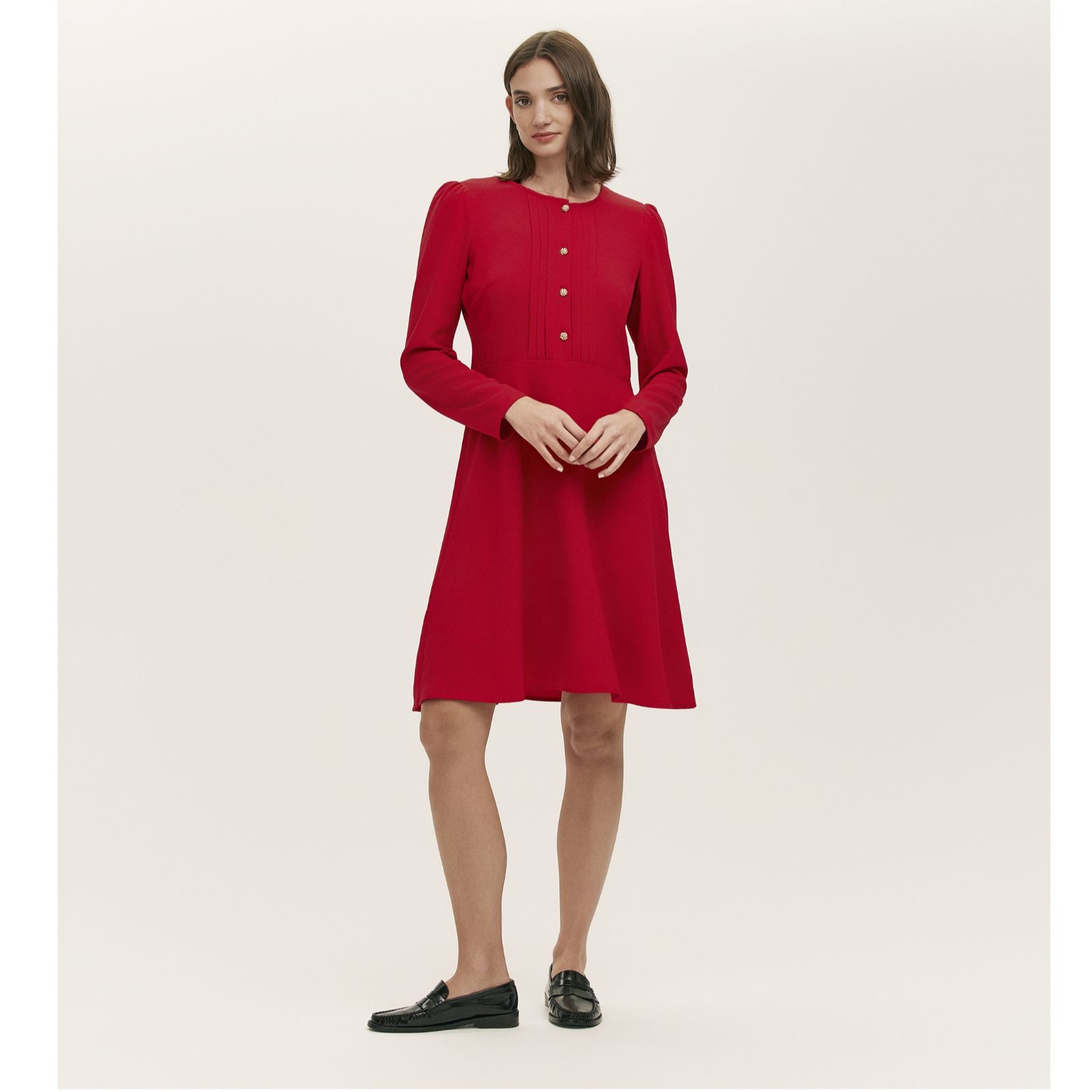Finery London Shauna Rich Crepe Button Detail Knee- Length Dress