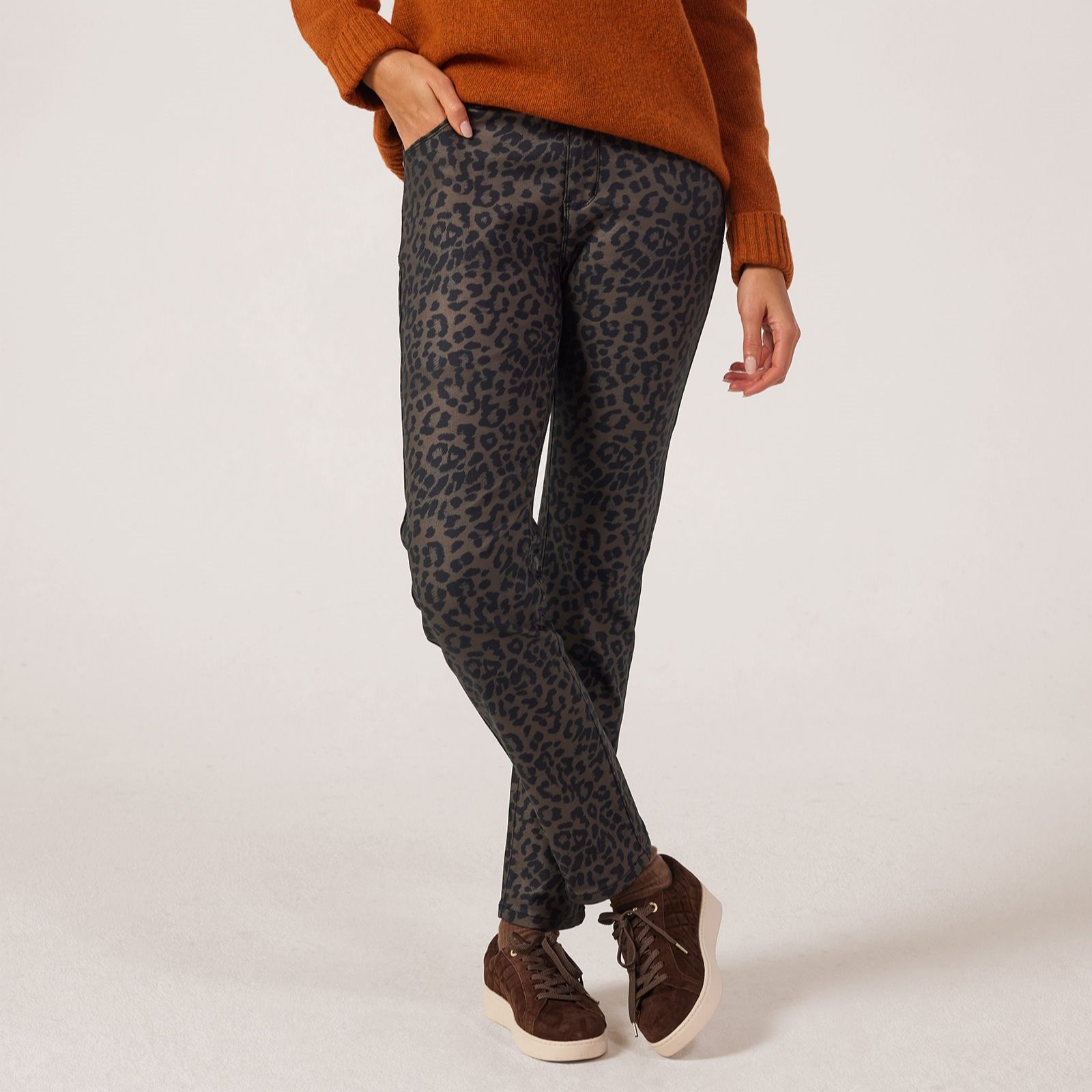 Izabel London Coated Leopard Print Trousers