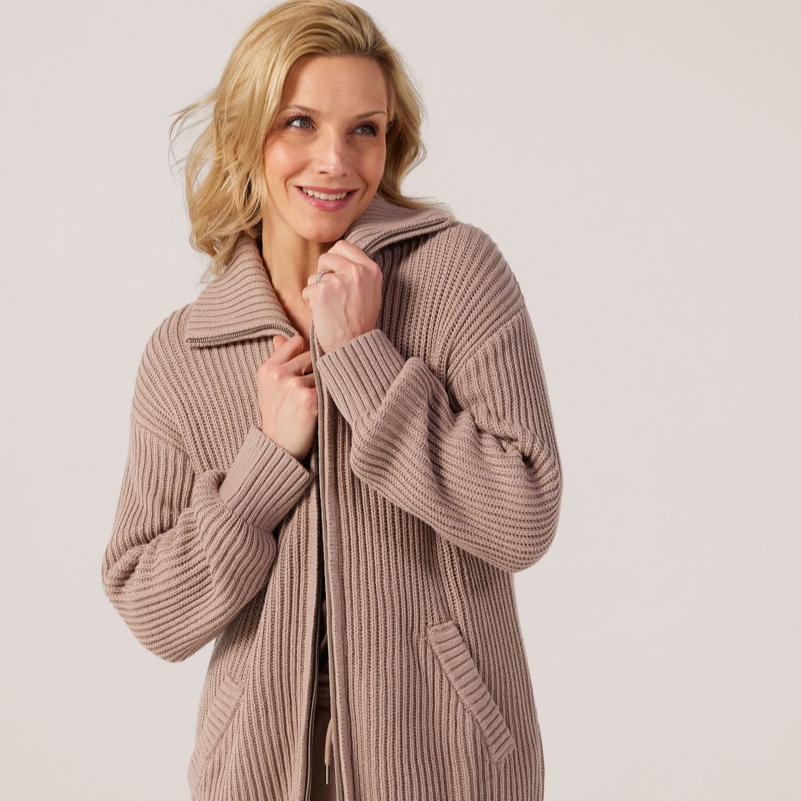 Ruth Langsford Athleisure Zip Through Rib Long Cardigan