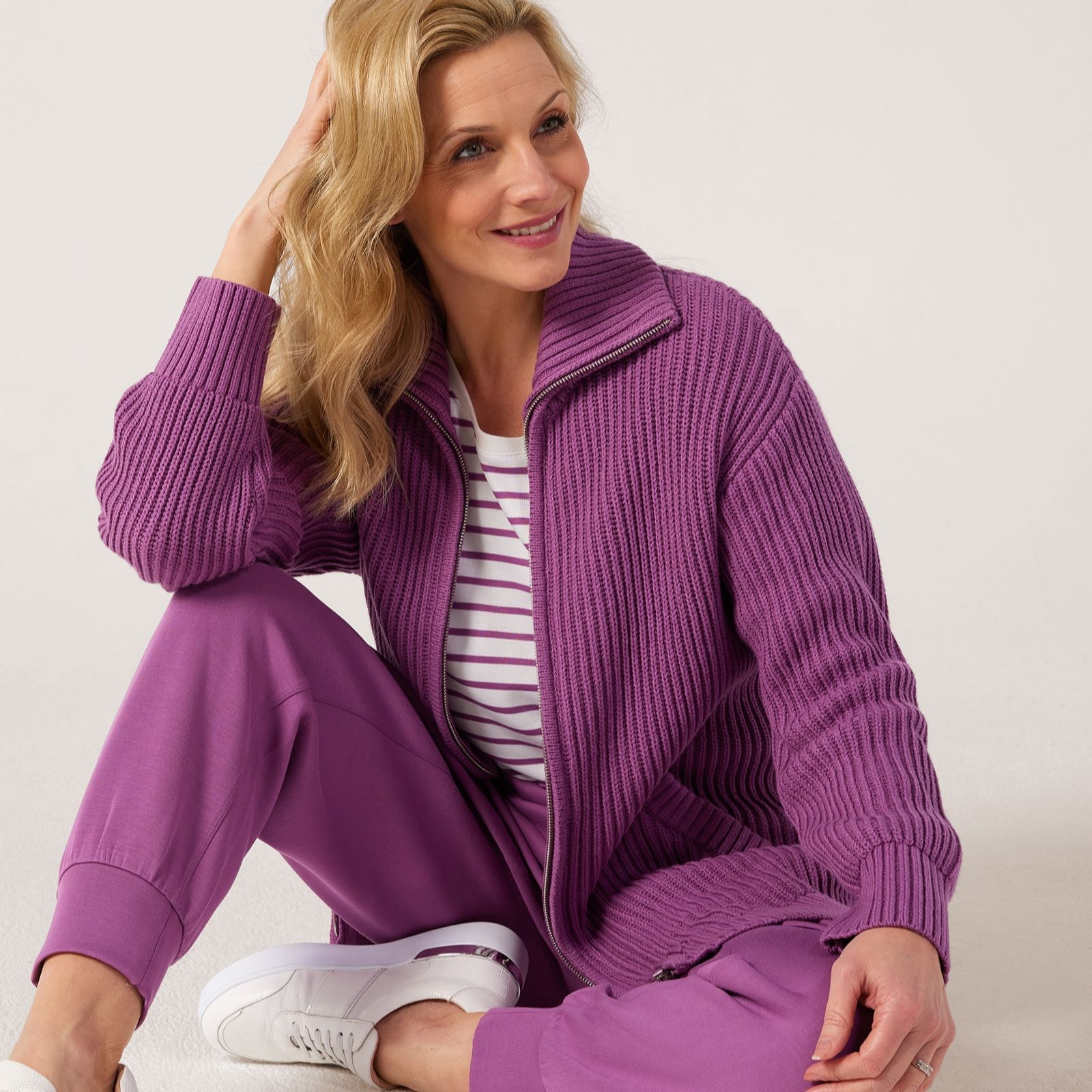 Ruth Langsford Athleisure Zip Through Rib Long Cardigan