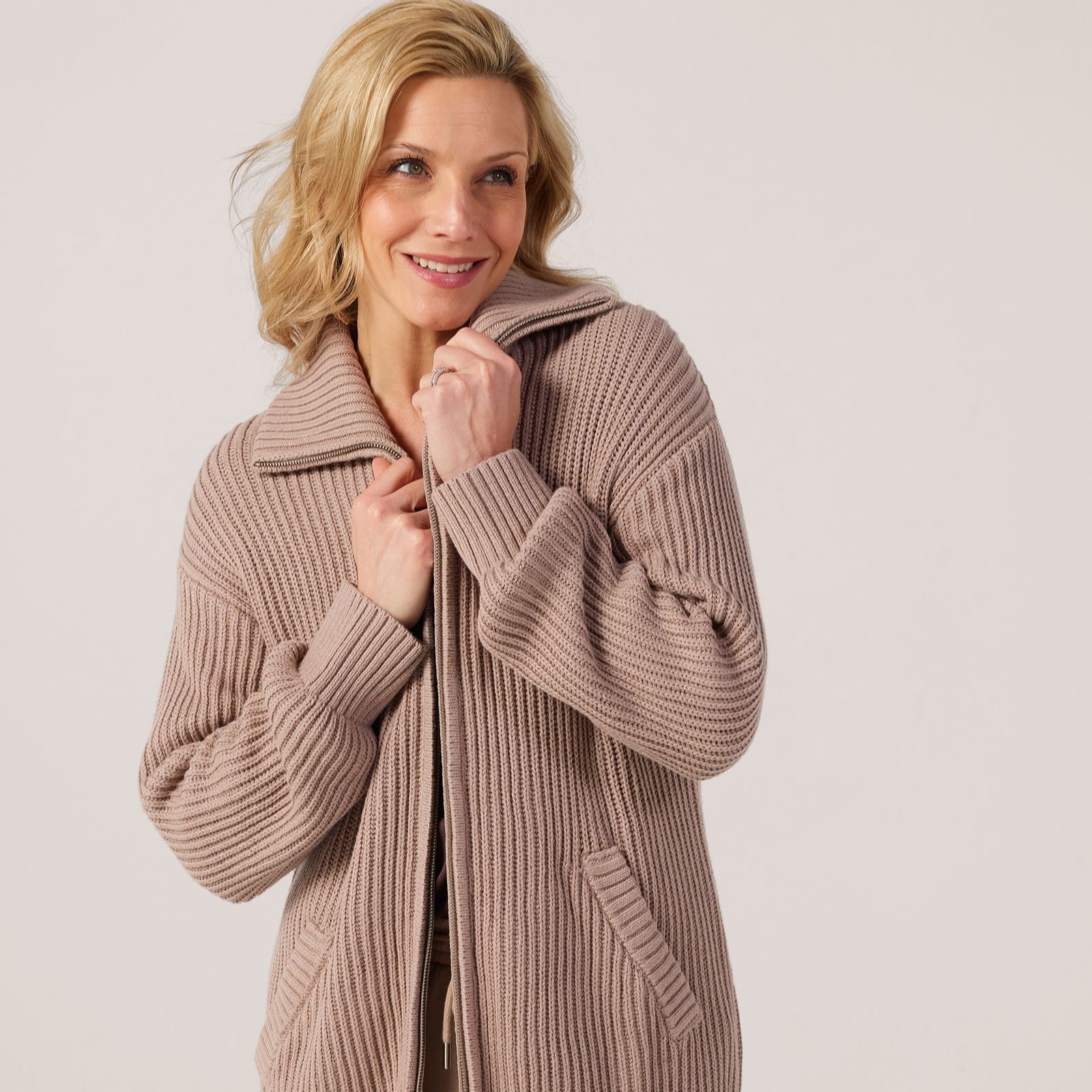 Ruth Langsford Athleisure Zip Through Rib Long Cardigan