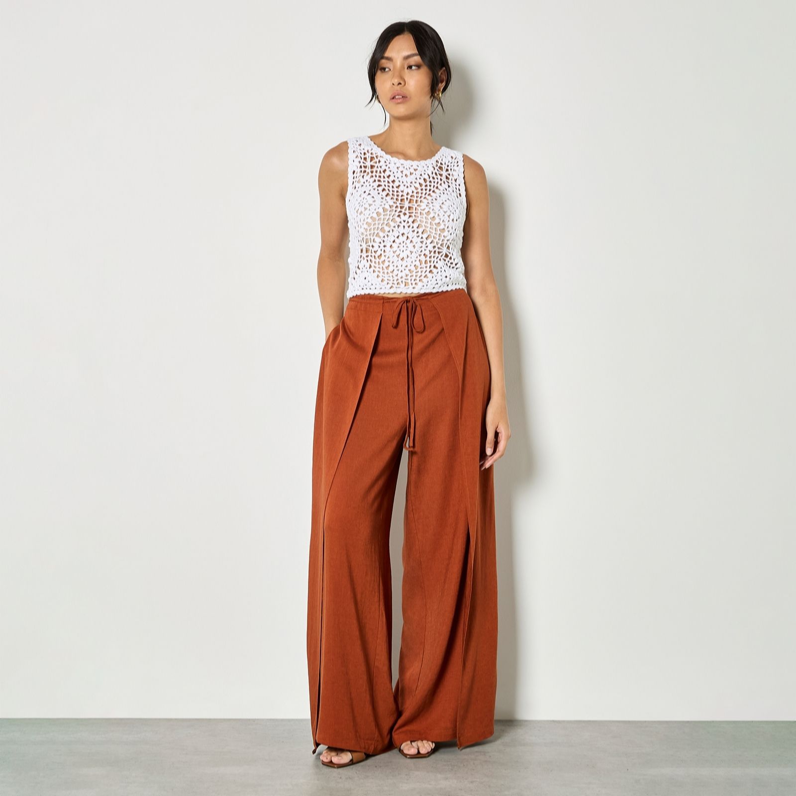 Apricot Linen Wrap Trouser