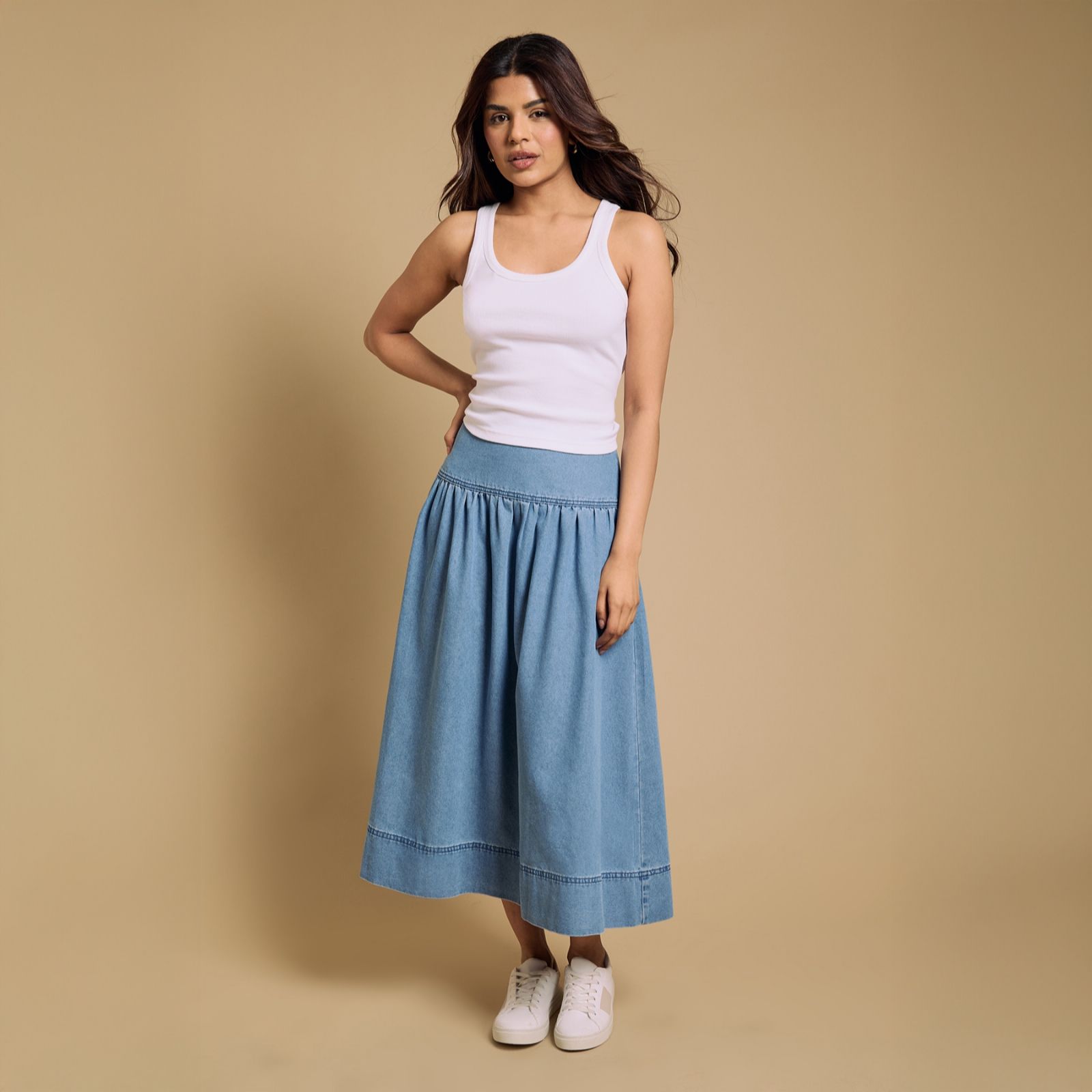 Dorothy Perkins Dropped Waist Denim Maxi Skirt Petite