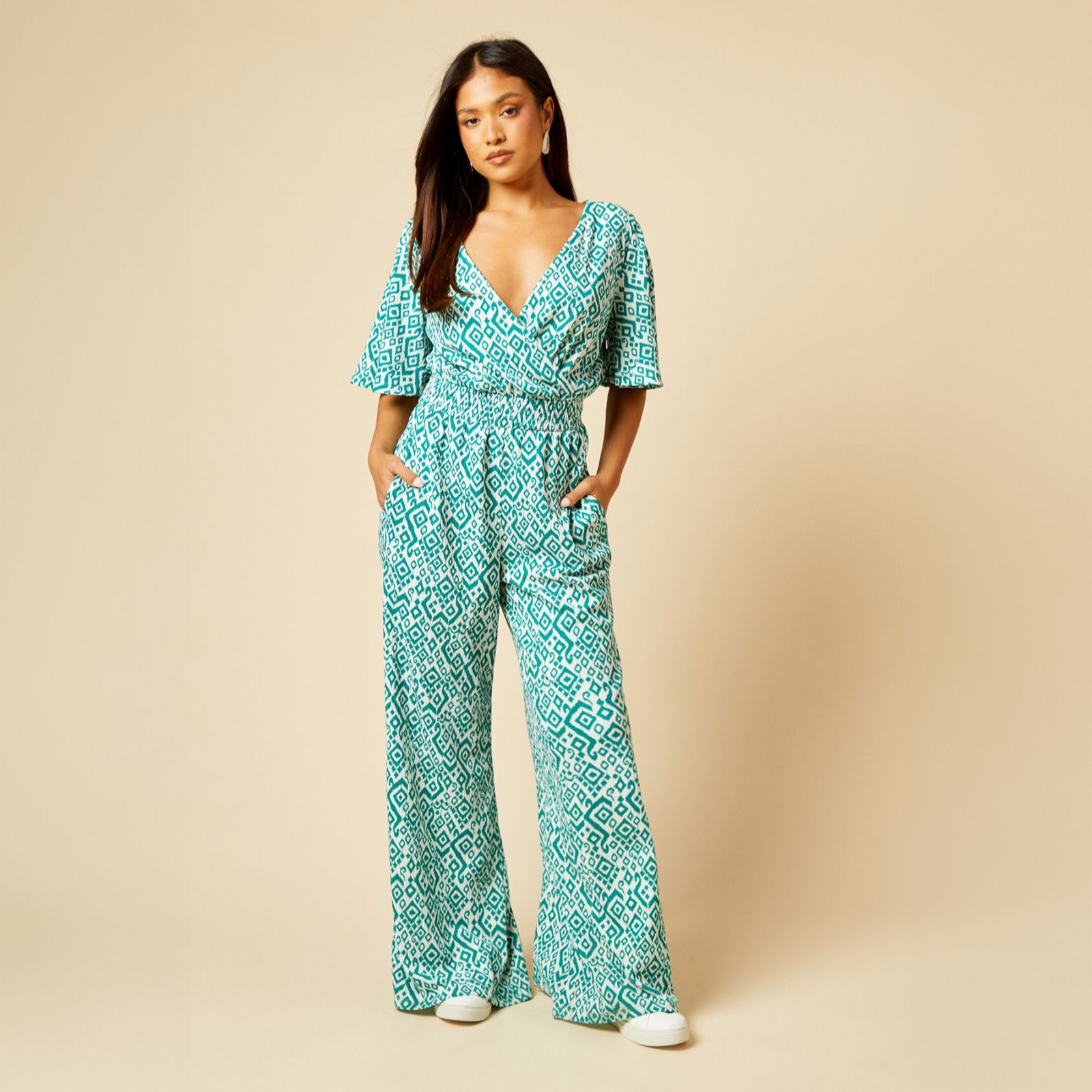 Dorothy Perkins Printed Jersey Angel Sleeve Jumpsuit Petite