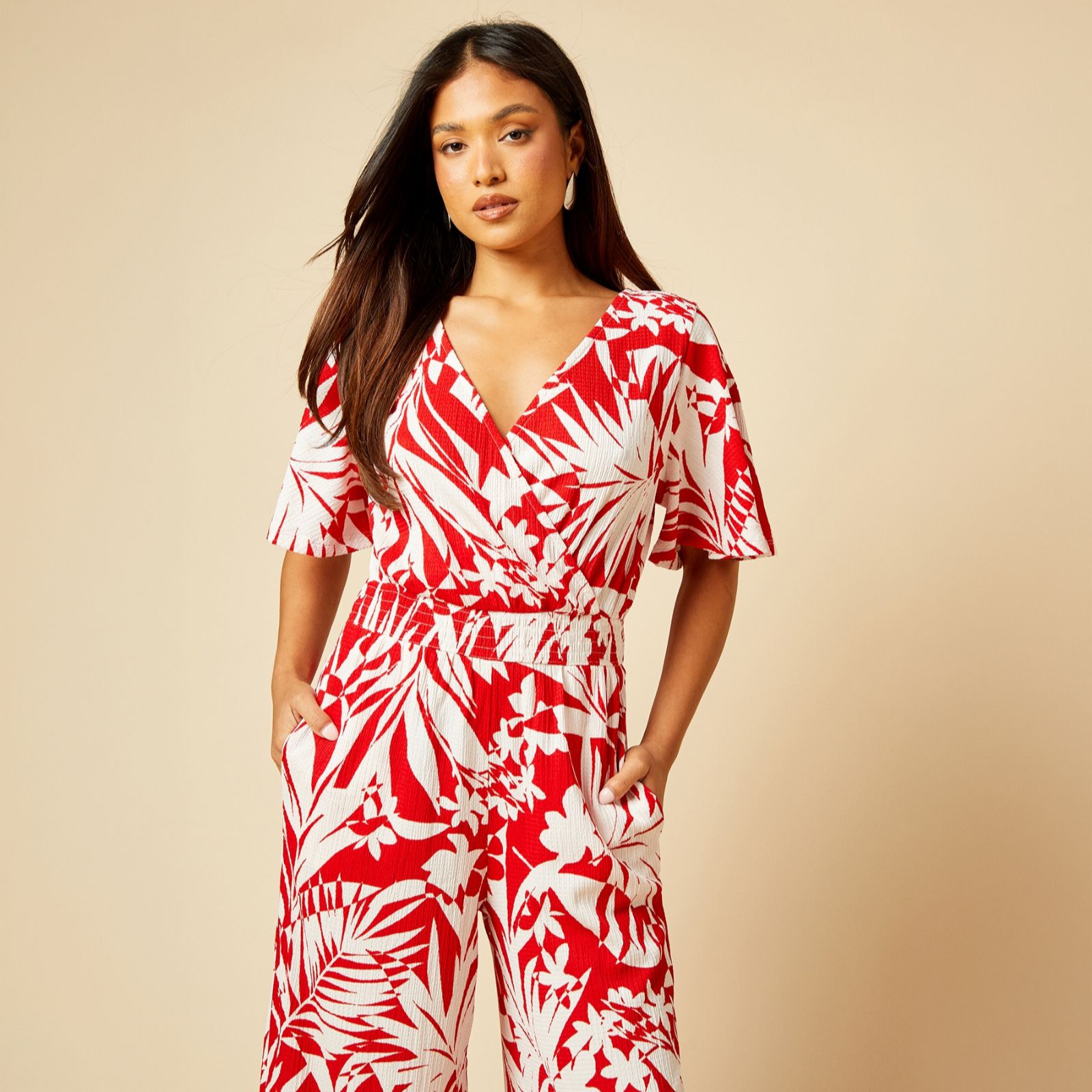 Dorothy Perkins Printed Jersey Angel Sleeve Jumpsuit Petite
