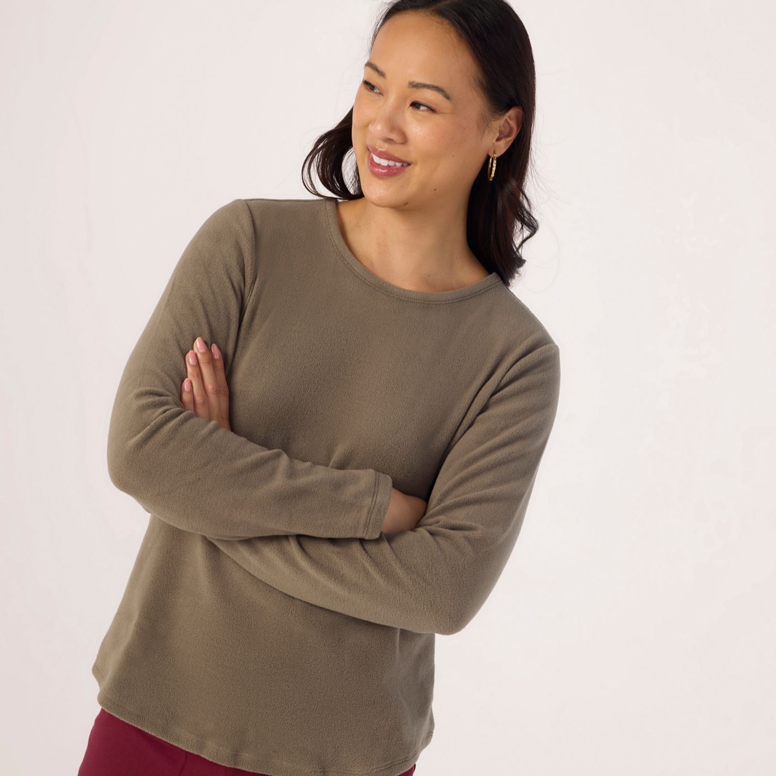 Denim & Co Fleece Round Neck Long Sleeve Top