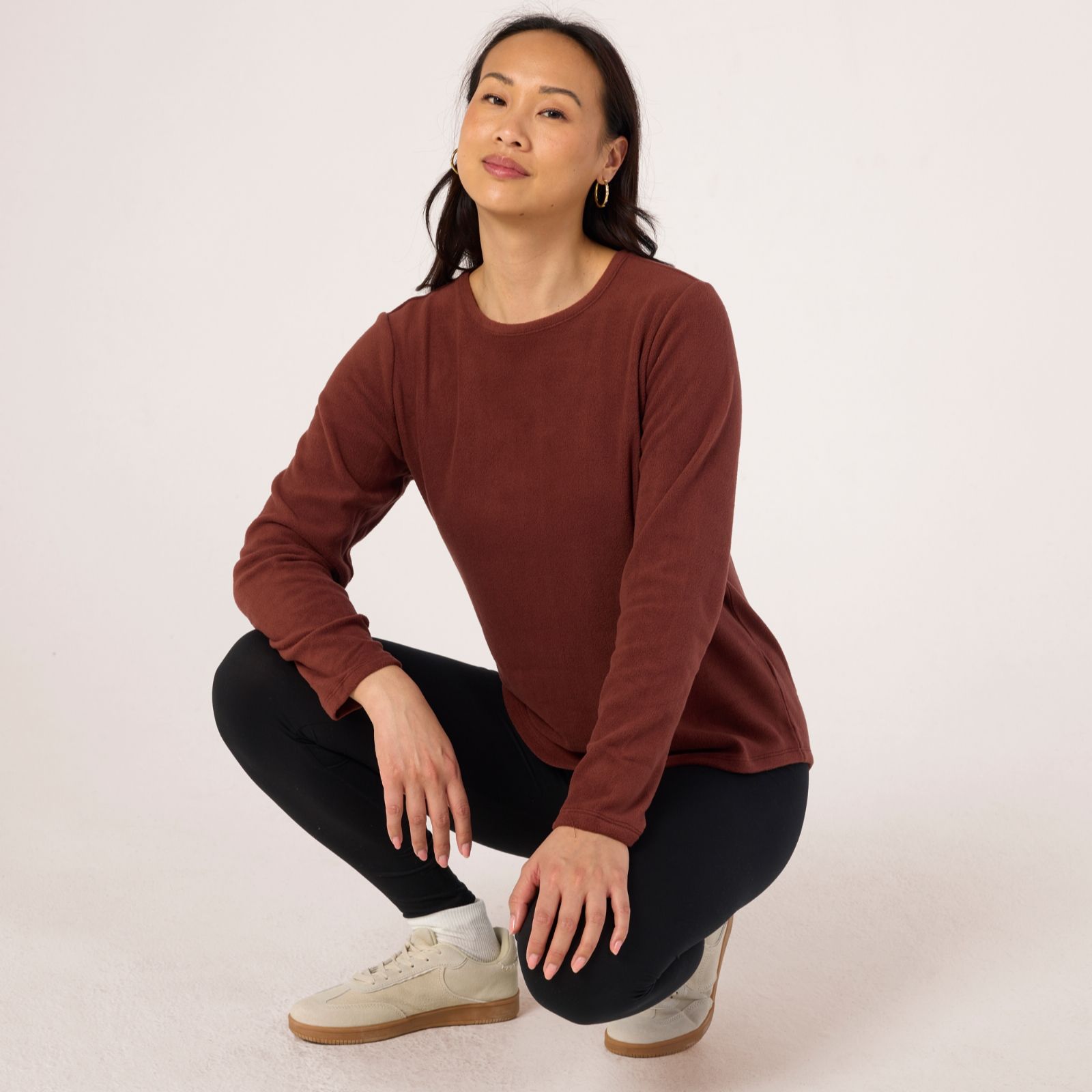 Denim & Co. Fleece Round Neck Long Sleeve Top