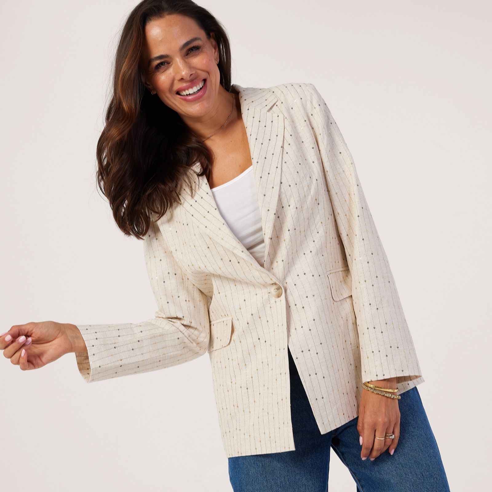 Helene Berman Gold Sequin Linen Blend Blazer