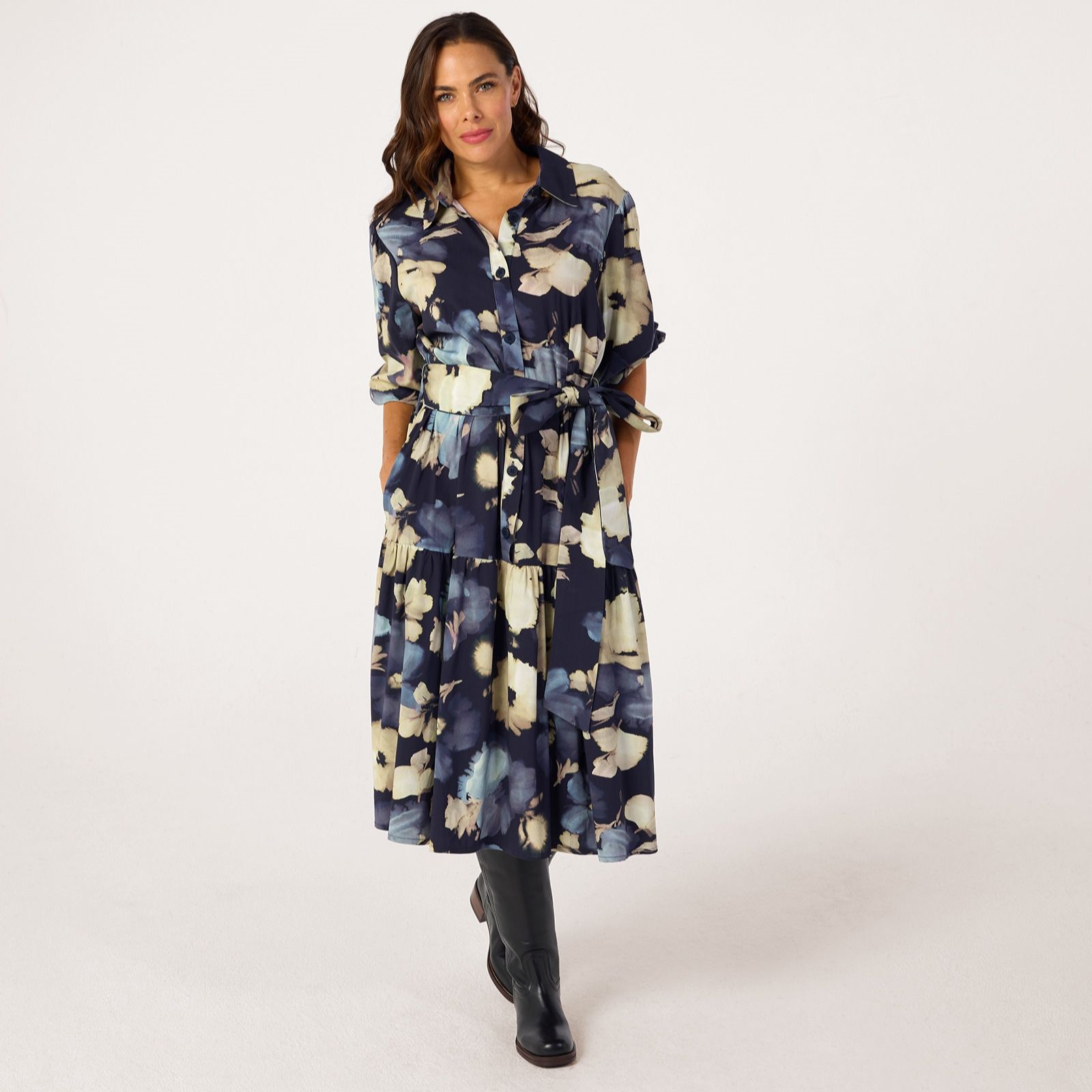 Helene Berman Navy Floral Shirt Dress