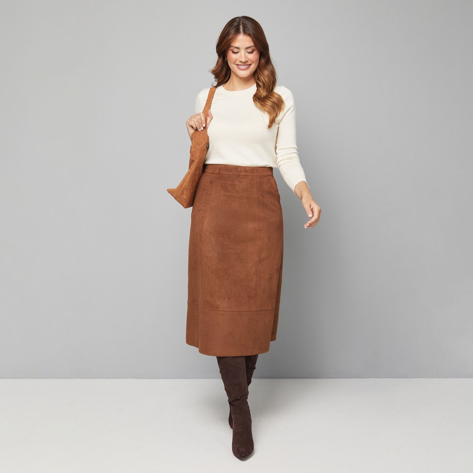 Wallis Faux Suede Seam Detail Midi Skirt