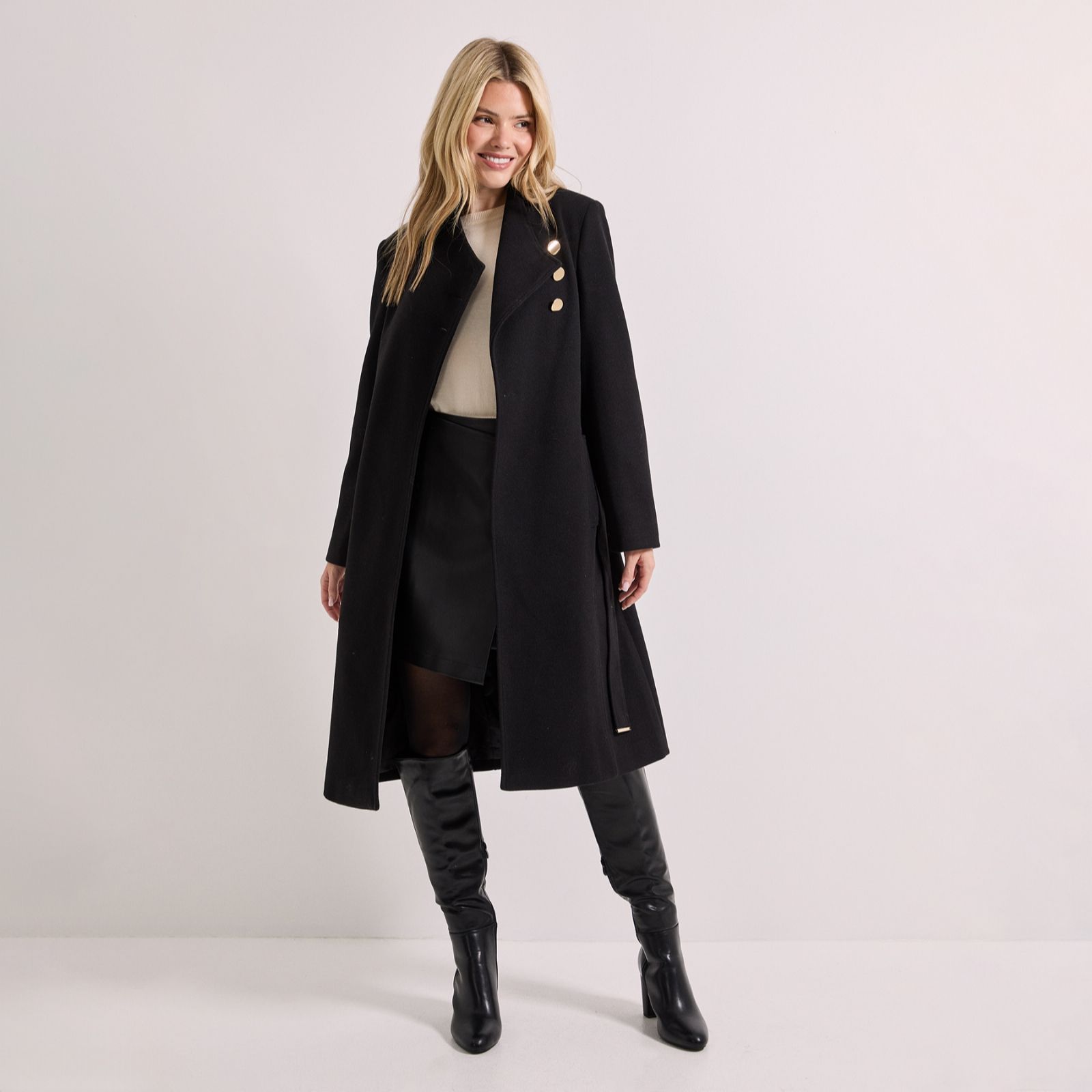 Dorothy Perkins Funnel Neck Belted Coat Standard