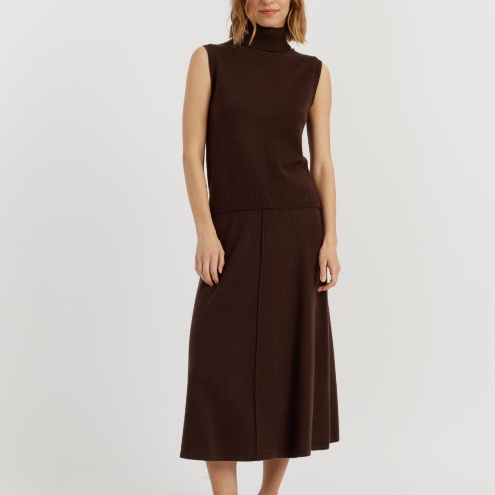 Chinti & Parker Wool Cashmere Blend Knitted Midi Skirt w/Stretch Waist
