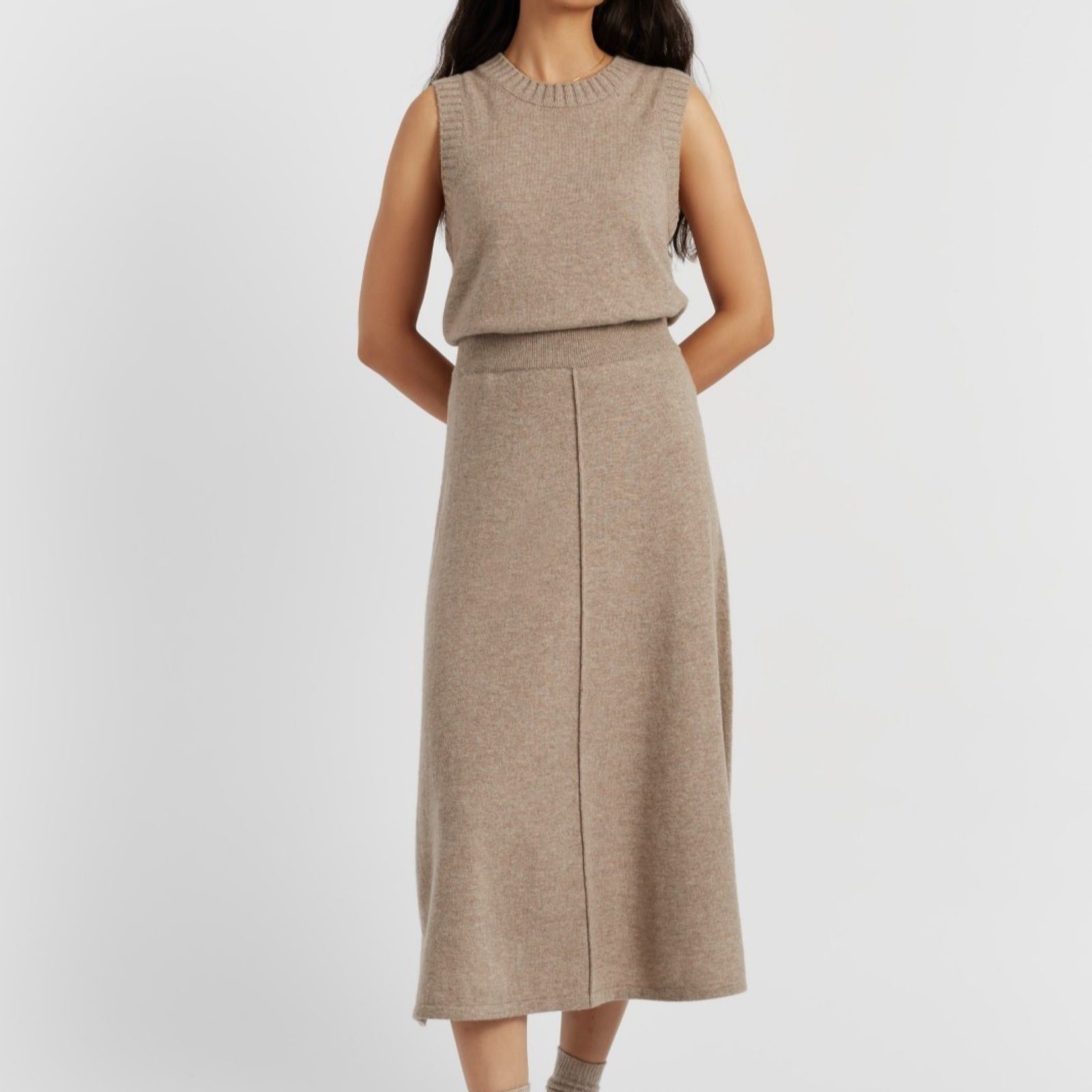 Chinti & Parker Wool Cashmere Blend Knitted Midi Skirt w/Stretch Waist