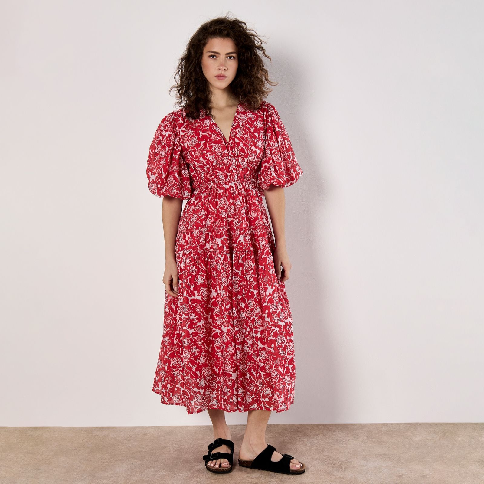 Apricot Mono Roses Volume Tiered Dress