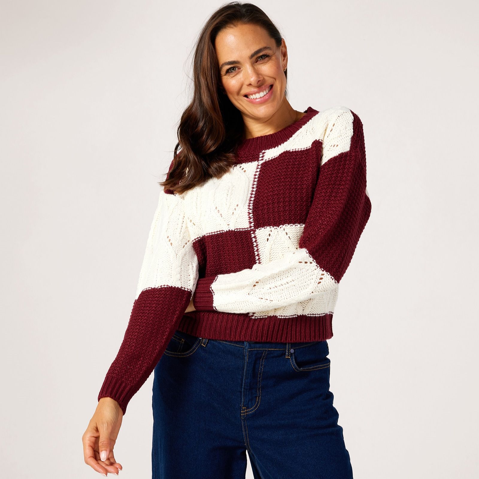 JDY Justy Colour Block Textured Knitted Jumper