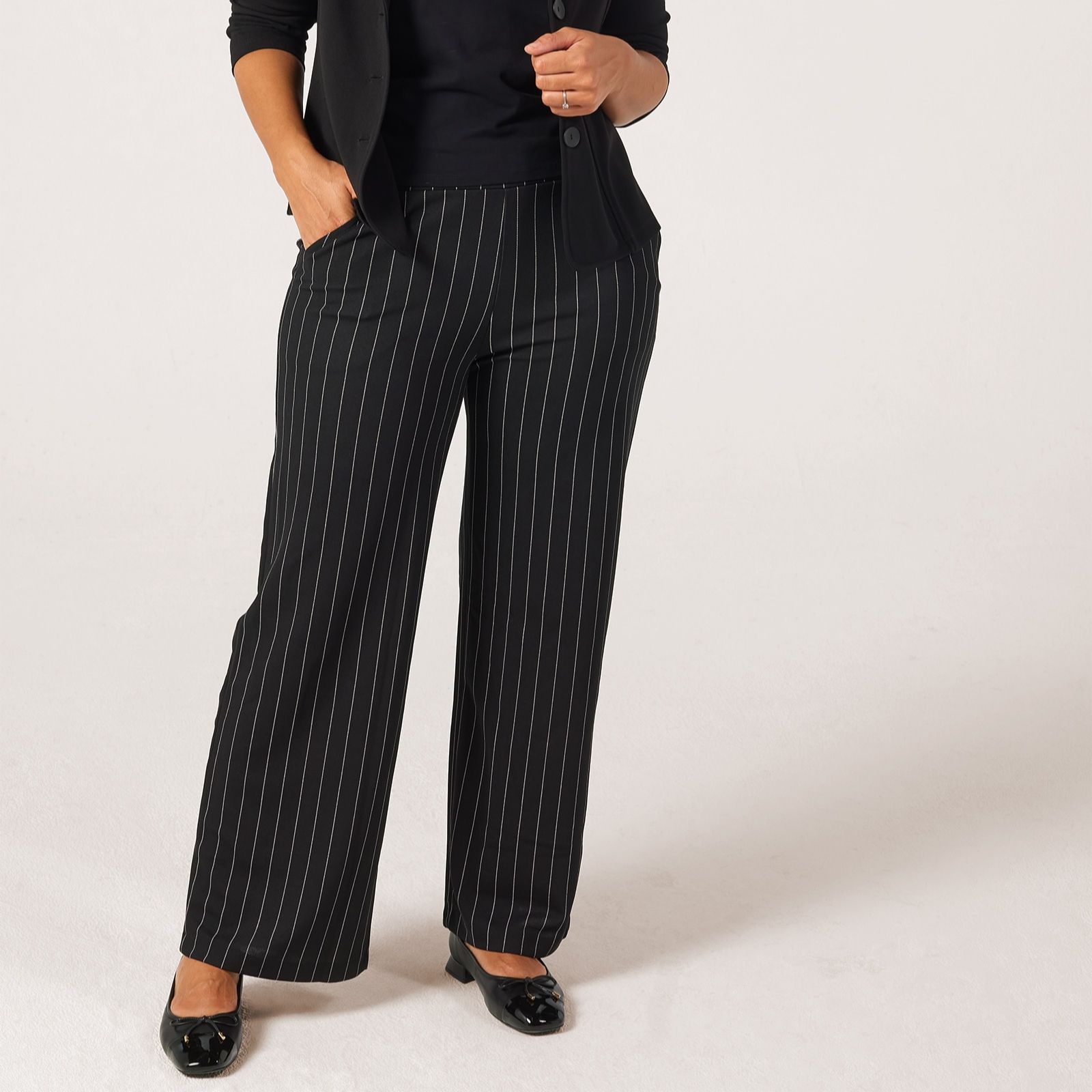 Kim & Co Pinstripe Ponte Crepe Straight Leg Standard Trousers With Pockets