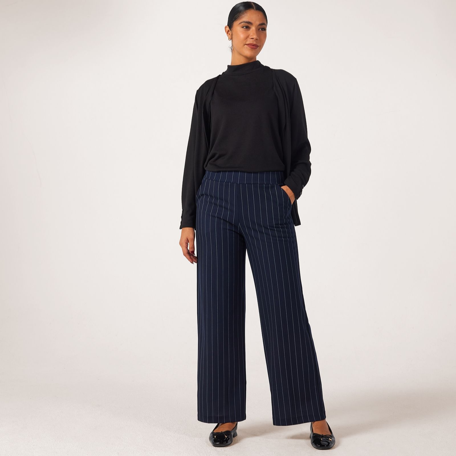 Kim & Co Pinstripe Ponte Crepe Straight Leg Standard Trousers With Pockets