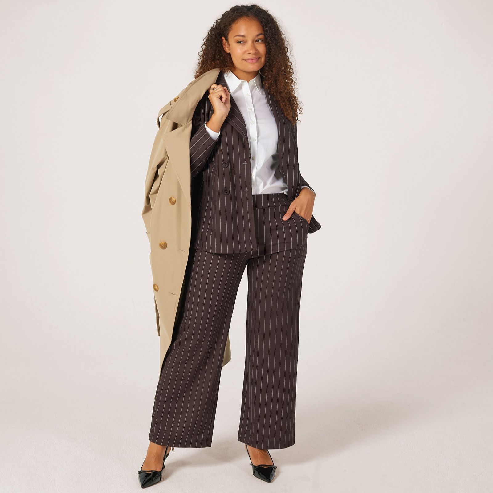 Kim & Co Pinstripe Ponte Crepe Straight Leg Standard Trousers With Pockets