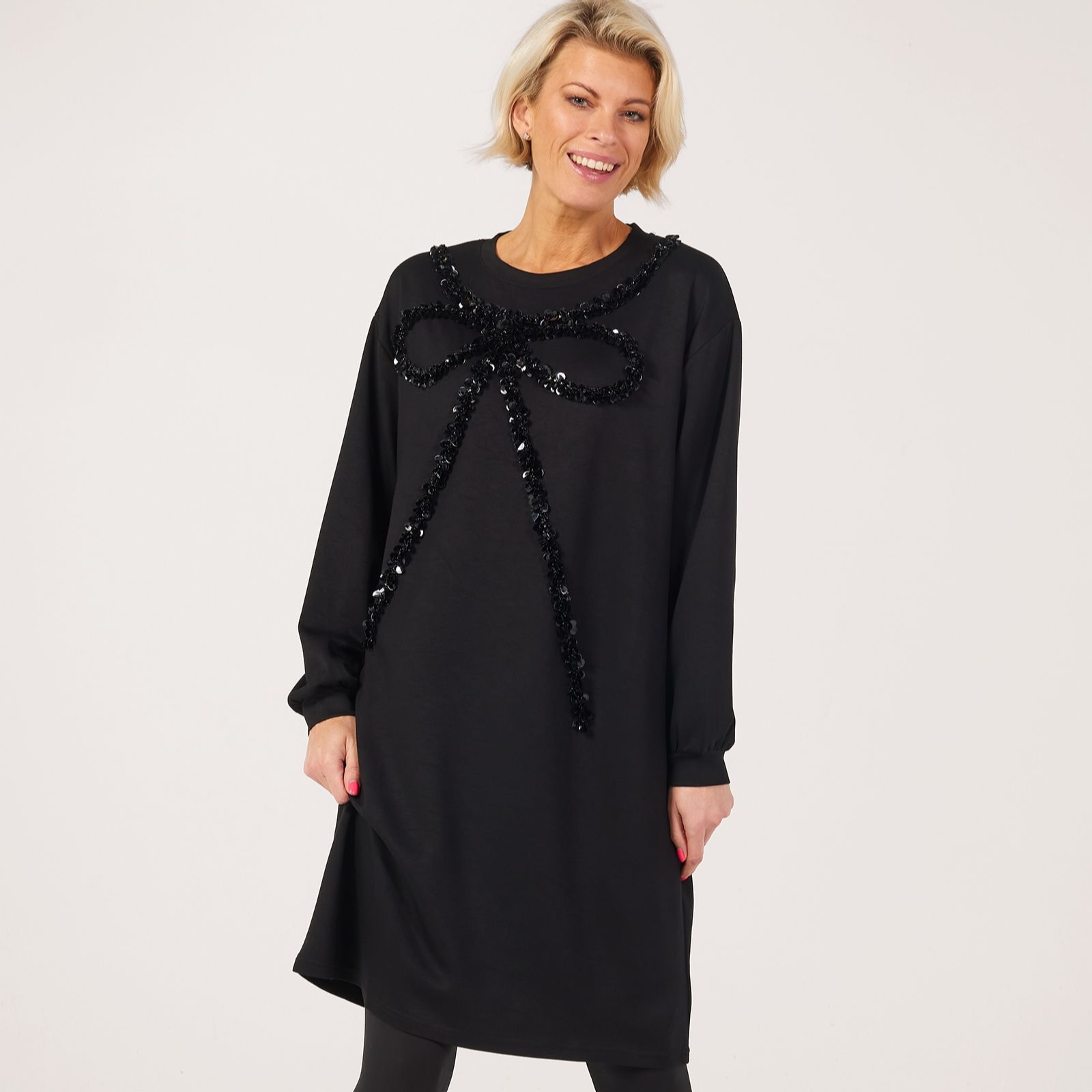 Frank Usher Soft Jersey Dress With Bow Sequin And Bead Design