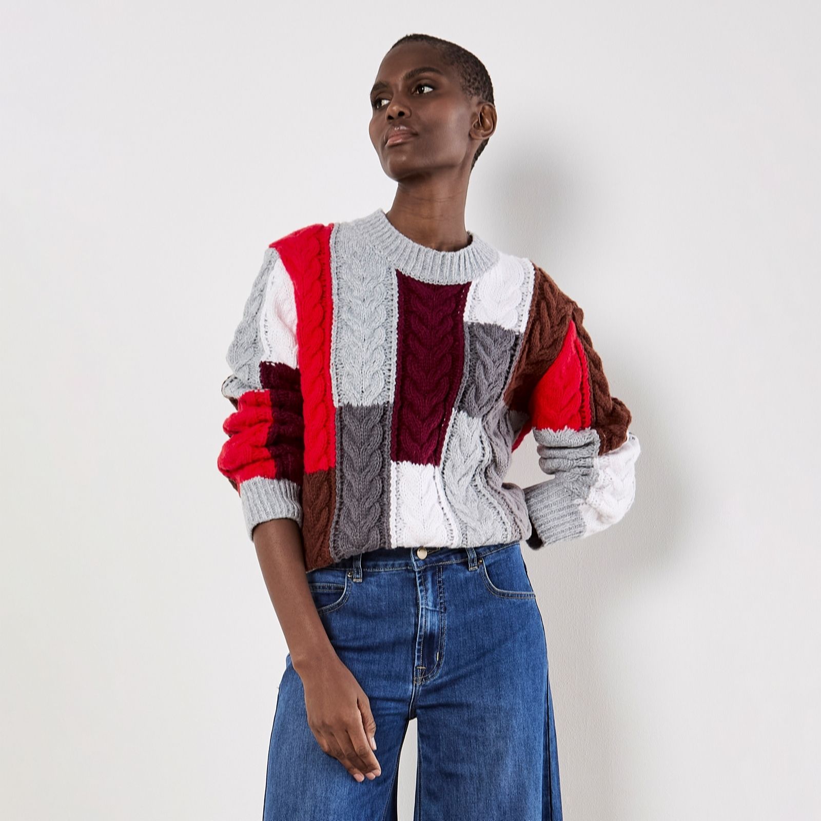 Apricot Cable Colour Block Chunky Jumper