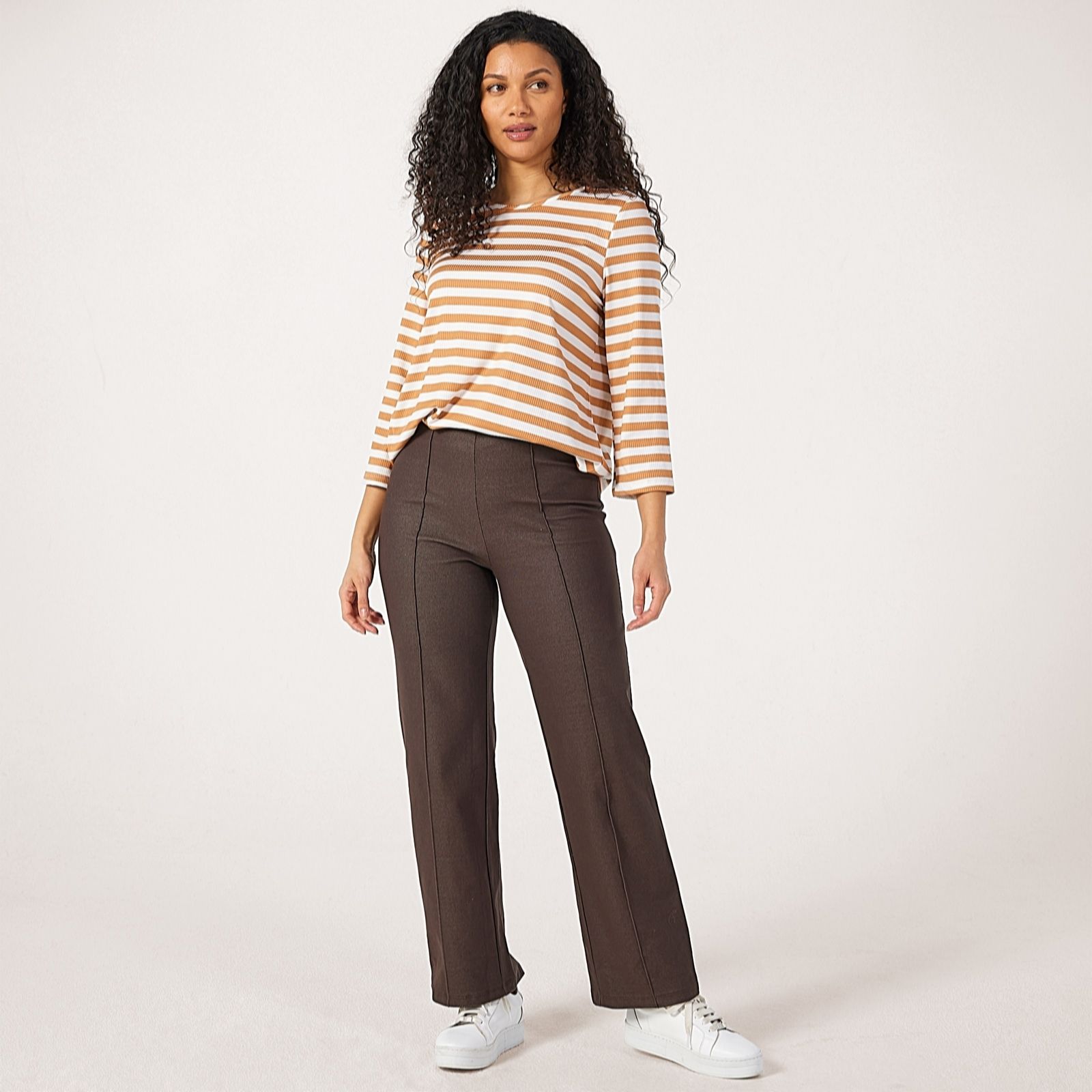 Kim & Co Deluxe Denim Knit Kyla Straight Petite Pintuck Trousers