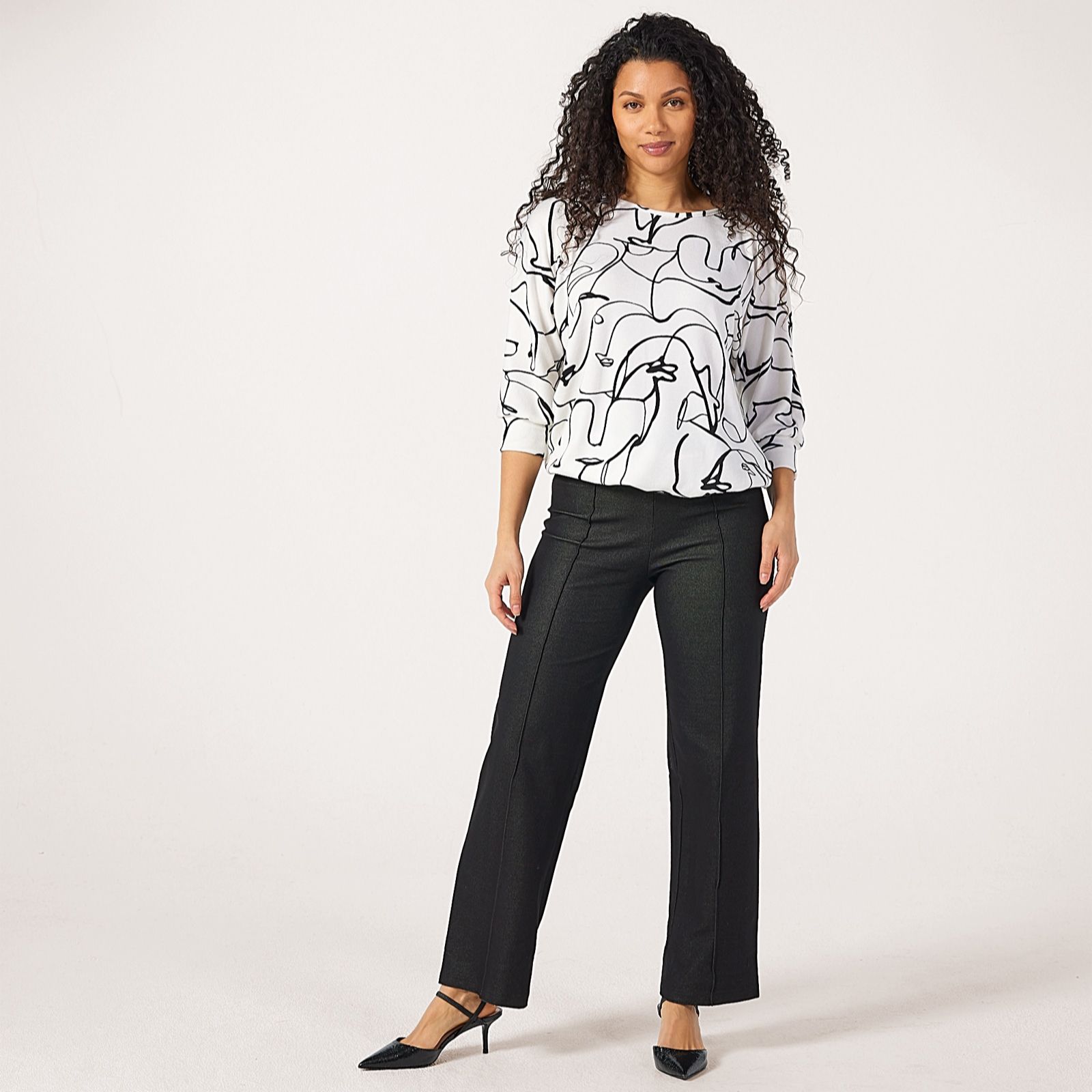 Kim & Co Deluxe Denim Knit Kyla Straight Petite Pintuck Trousers