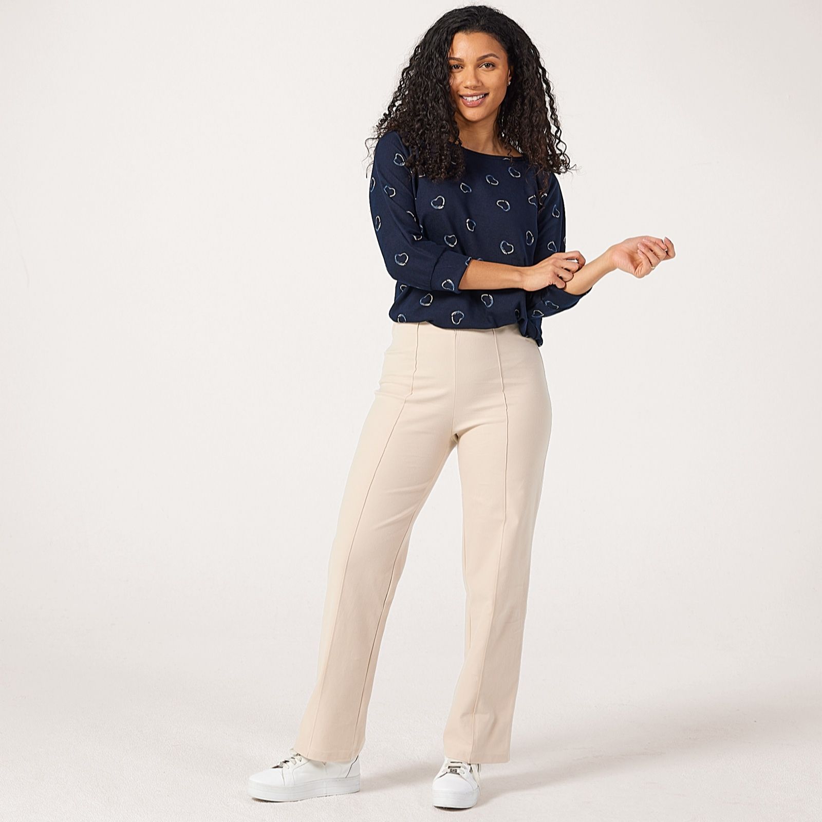 Kim & Co Deluxe Denim Knit Kyla Straight Petite Pintuck Trousers