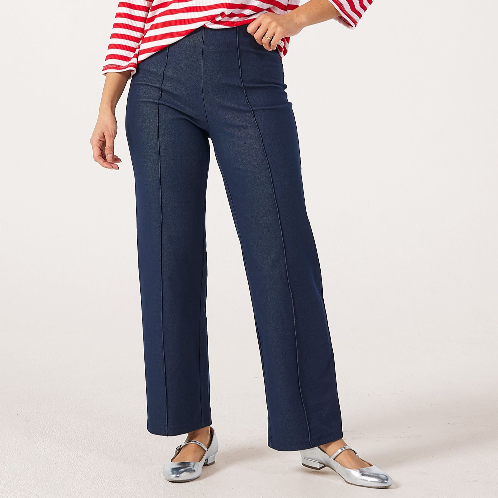 Kim & Co Deluxe Denim Knit Kyla Straight Petite Pintuck Trousers