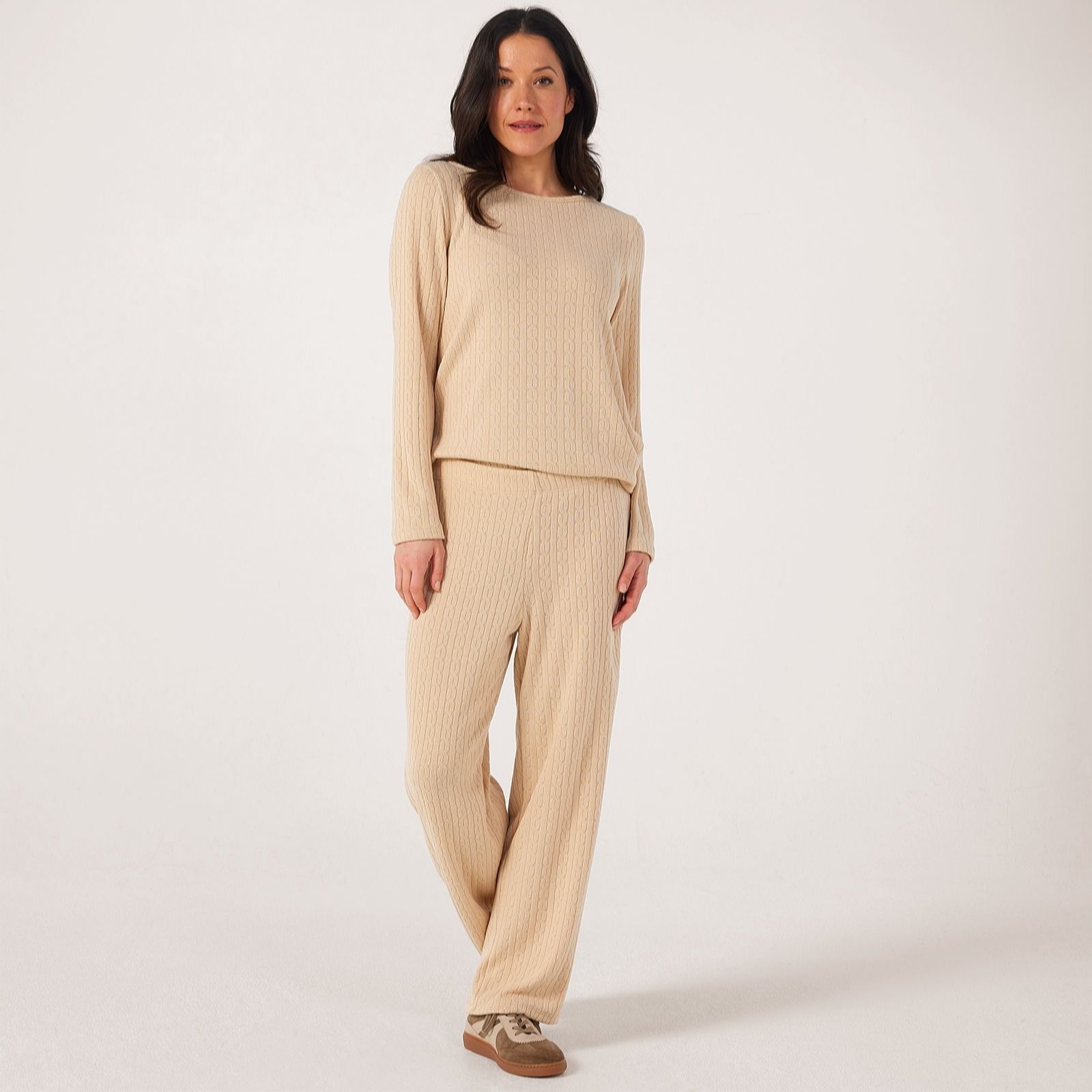 Kim & Co Fine Cable Knit Softline Slim Leg Trousers Petite