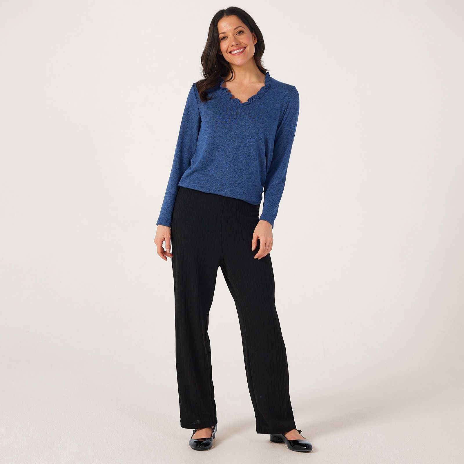 Kim & Co Fine Cable Knit Softline Slim Leg Trousers Petite