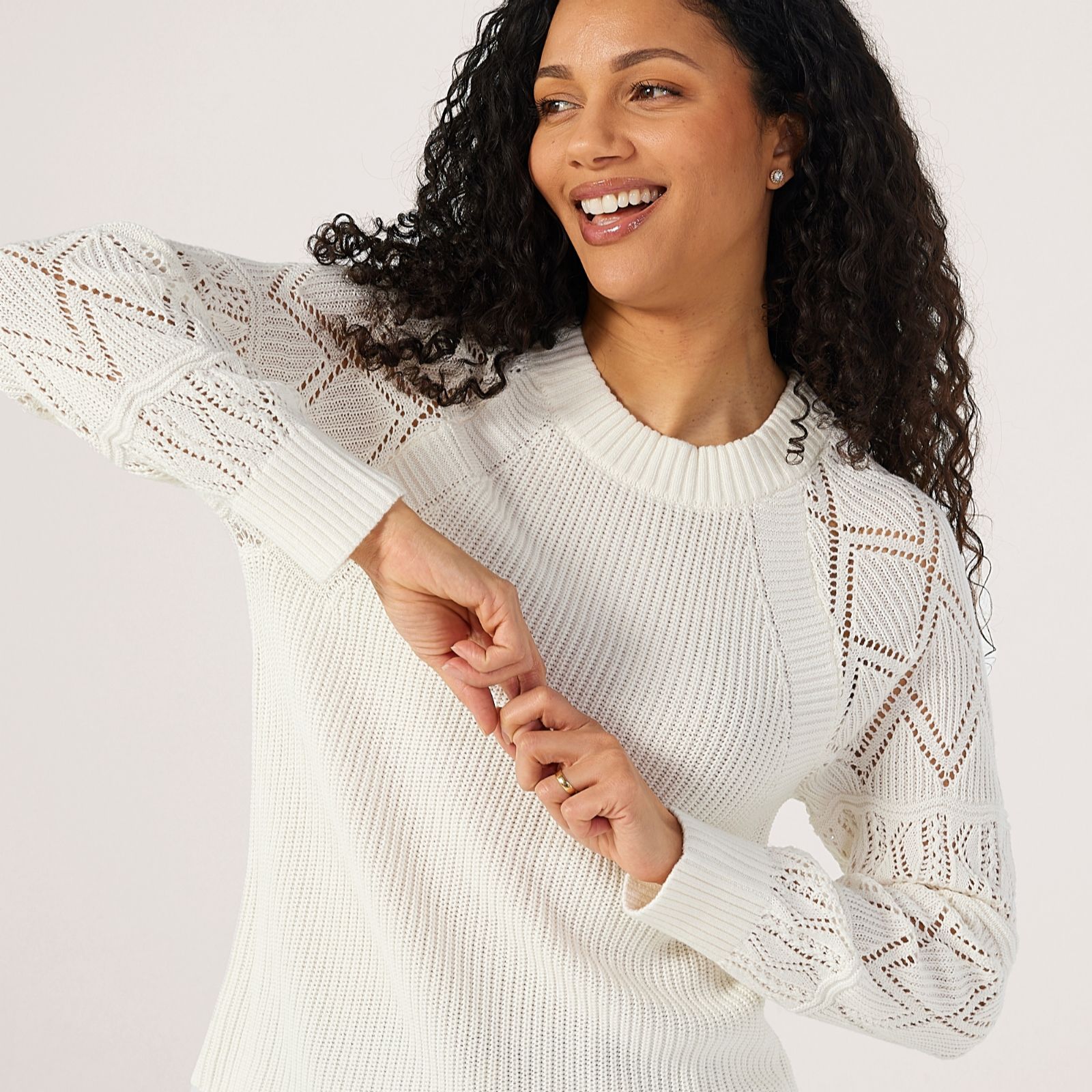 Ruth Langsford Crew Jumper with Pointelle sleeves