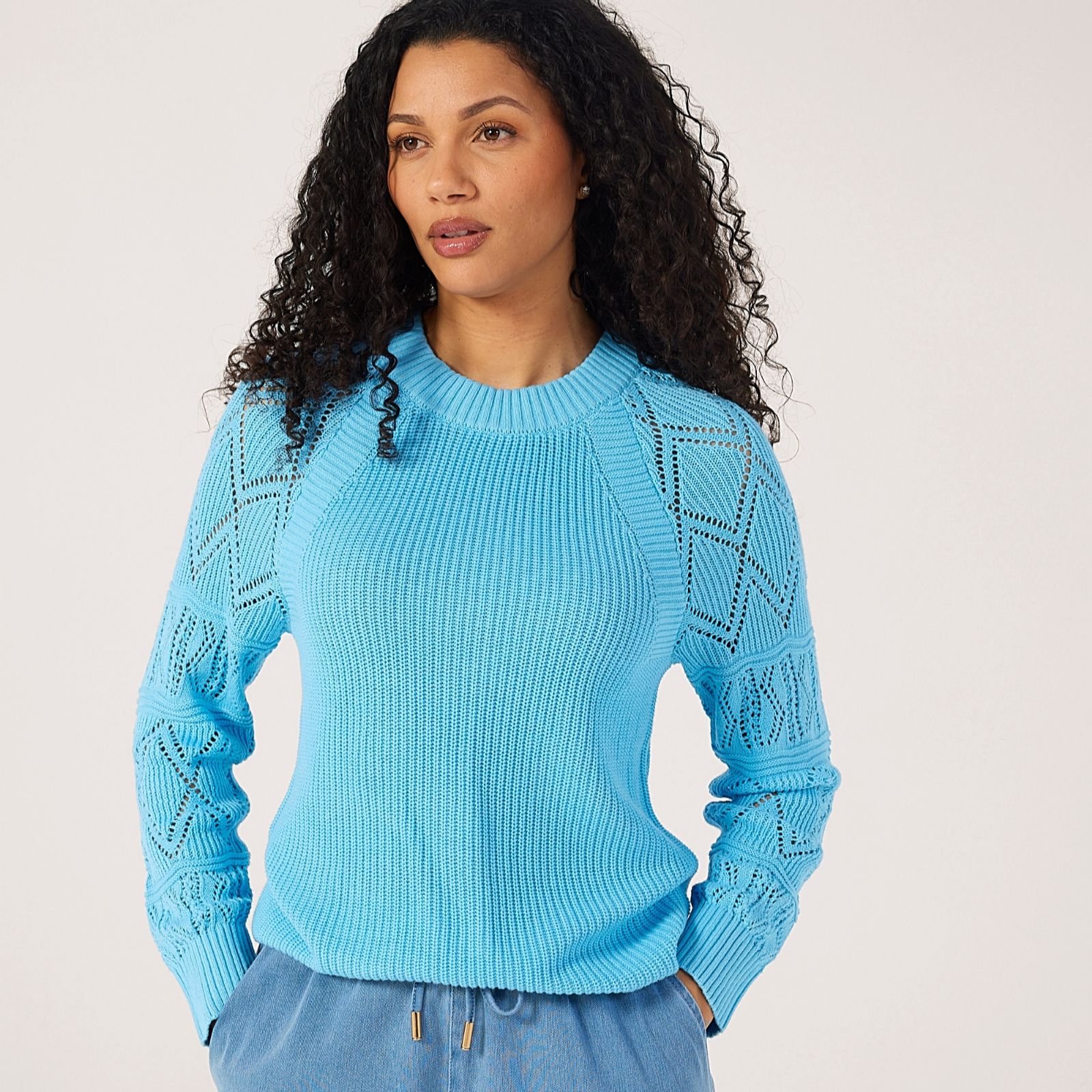 Ruth Langsford Crew Jumper with Pointelle sleeves