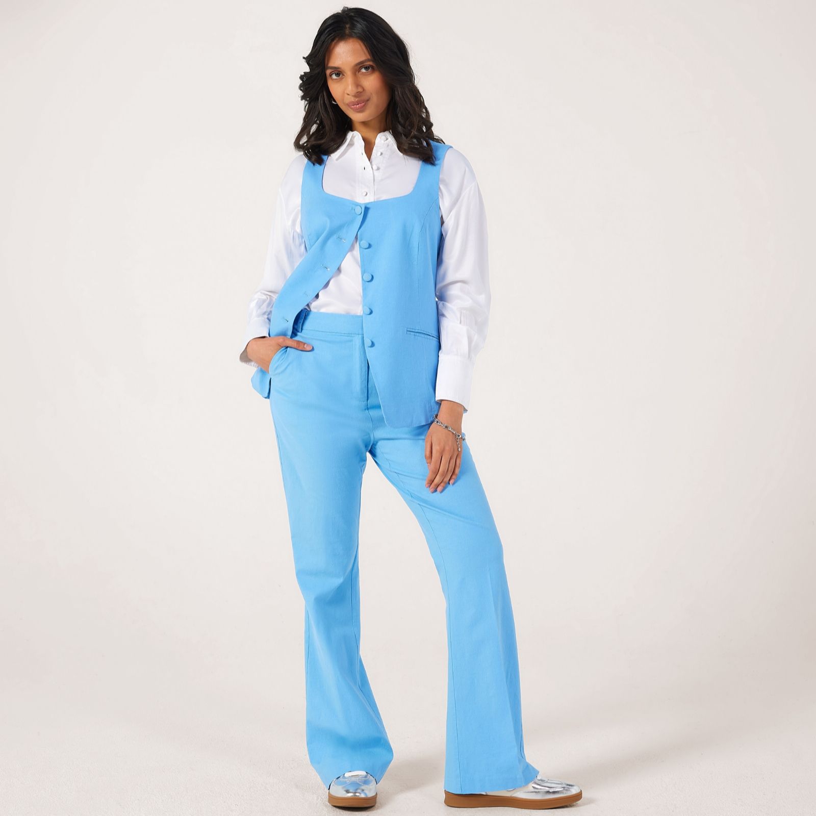 Sosandar Linen Blend Kick Flare Trouser