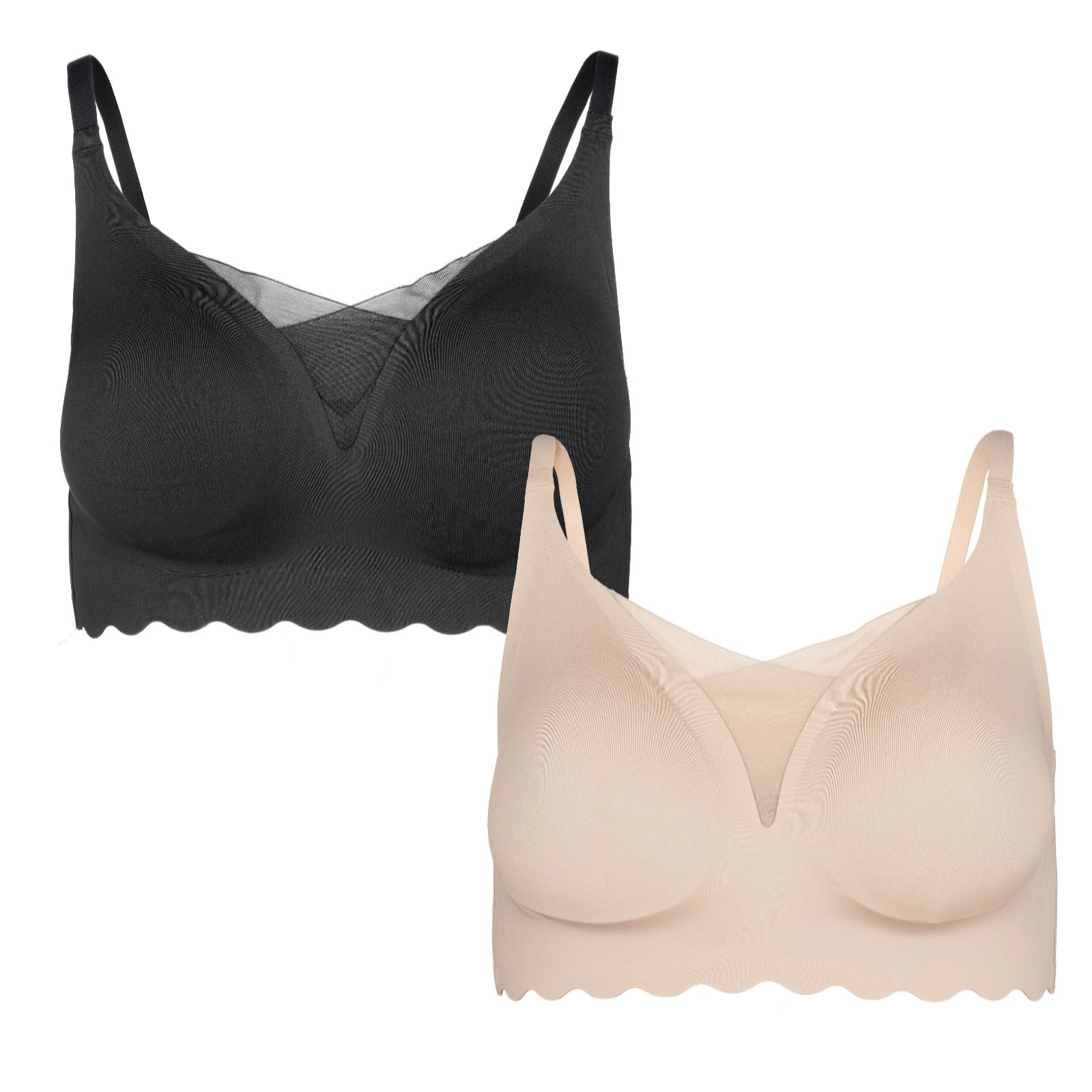 Rhonda Shear 2 Pack Scalloped Gel Bra with Mesh Neckline