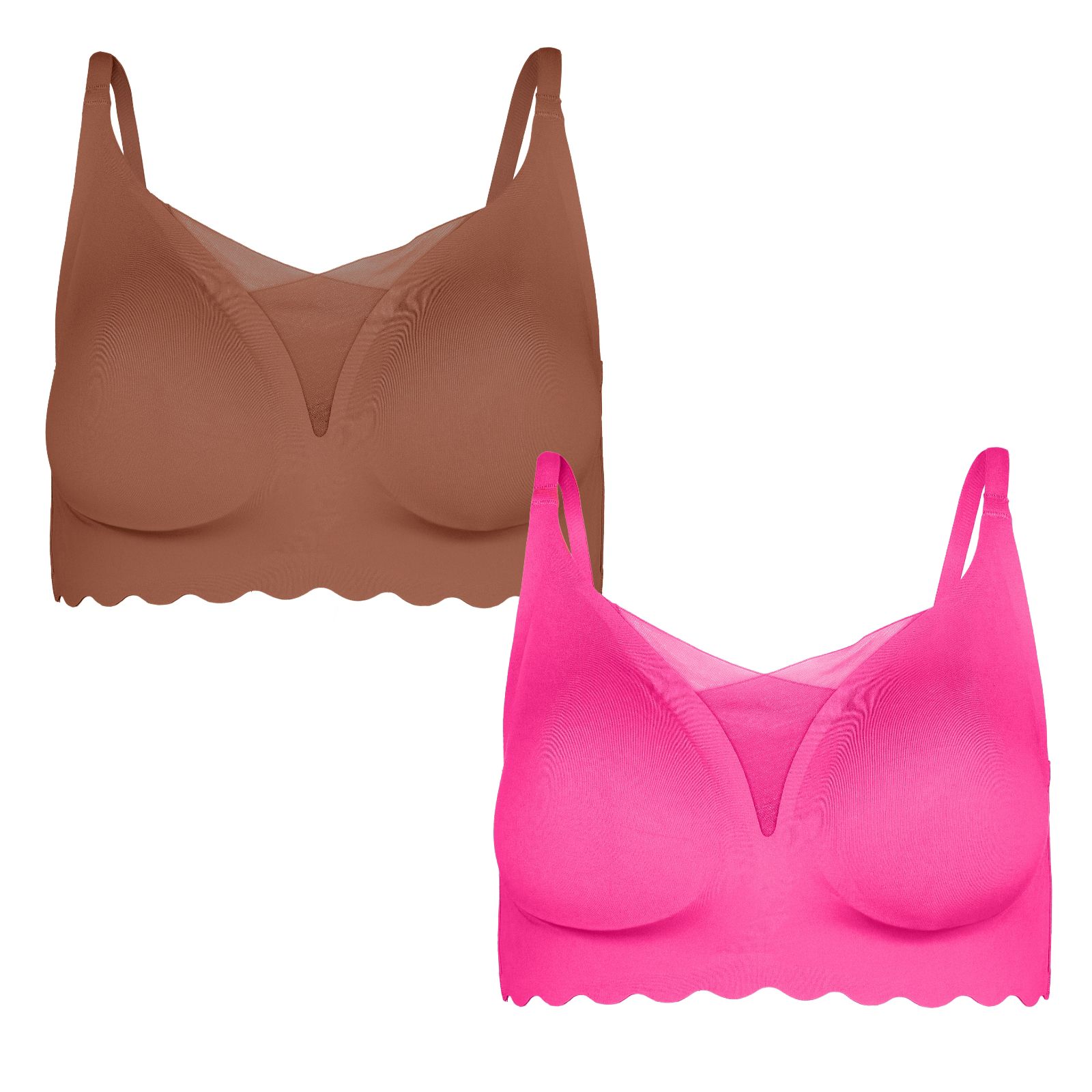 Rhonda Shear 2 Pack Scalloped Gel Bra with Mesh Neckline