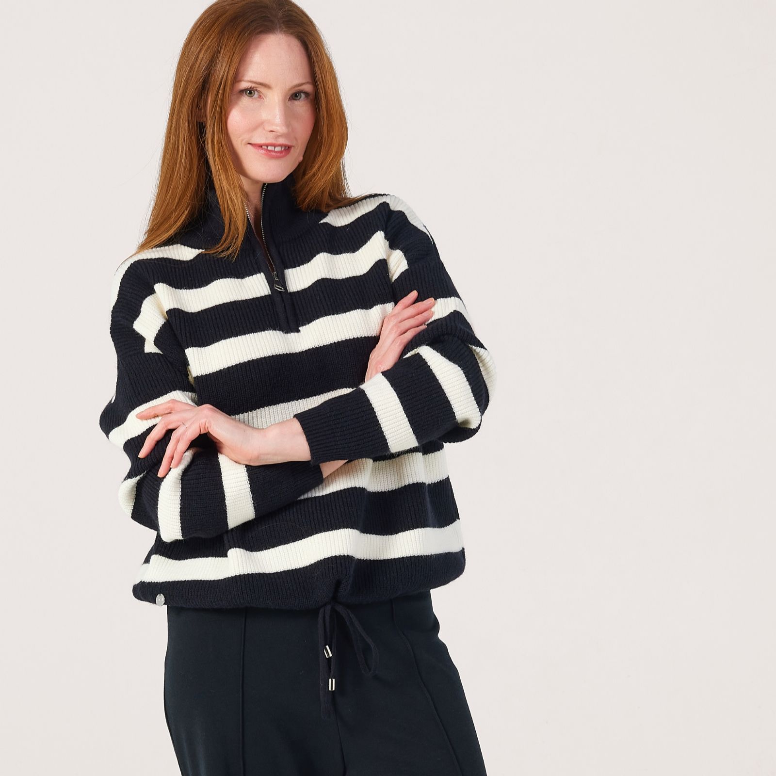 Malissa J Half Zip Stripe Knit Top