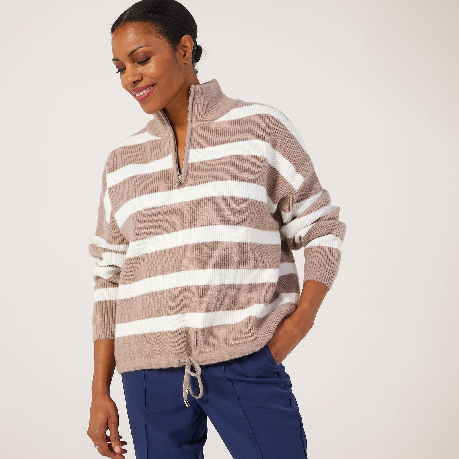 Malissa J Half Zip Stripe Knit Top