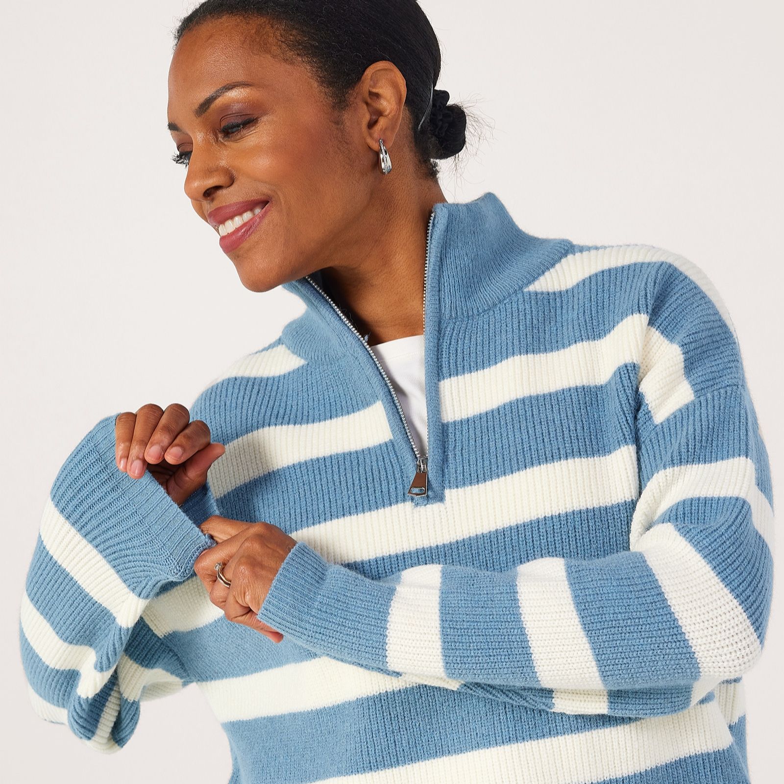 Malissa J Half Zip Stripe Knit Top