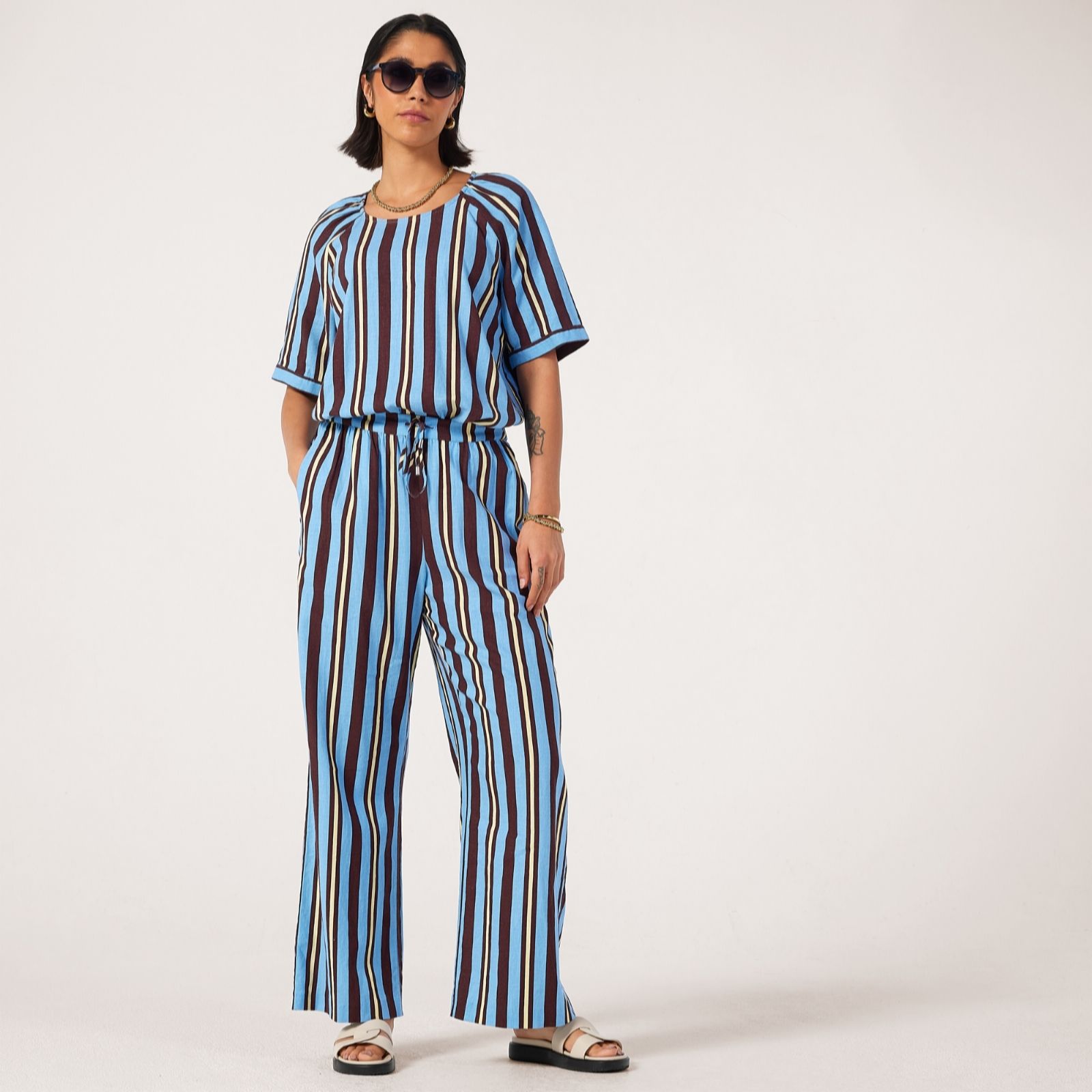 Ben de Lisi Studio 70 Stripe Wide-Leg Trousers Standard