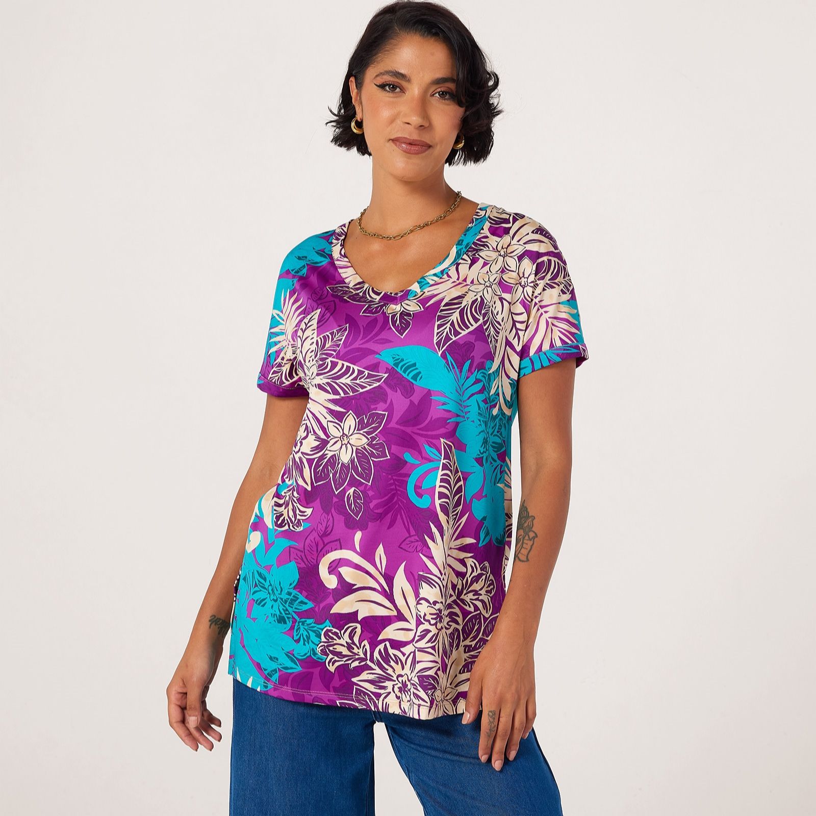 Kim & Co Printed Brazil Jersey Short Sleeve Tunic