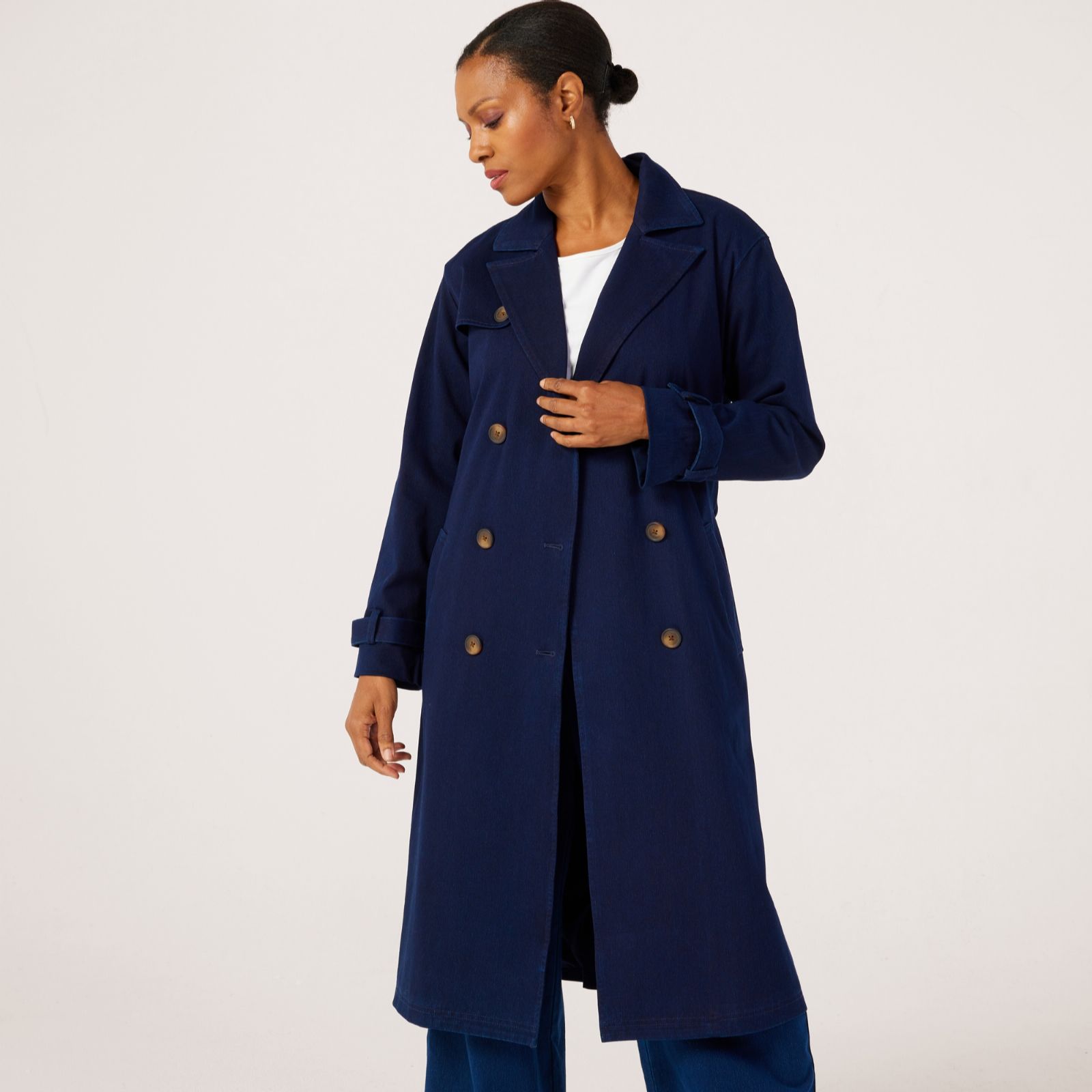 Denim & Co Comfy Knit Denim Long Trench