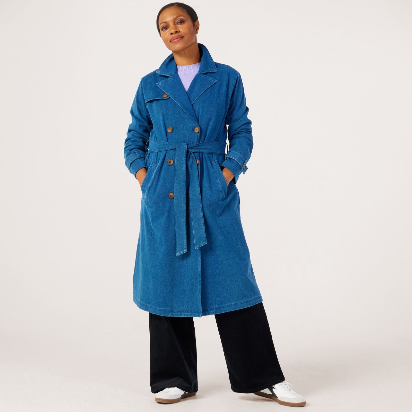 Denim & Co Comfy Knit Denim Long Trench