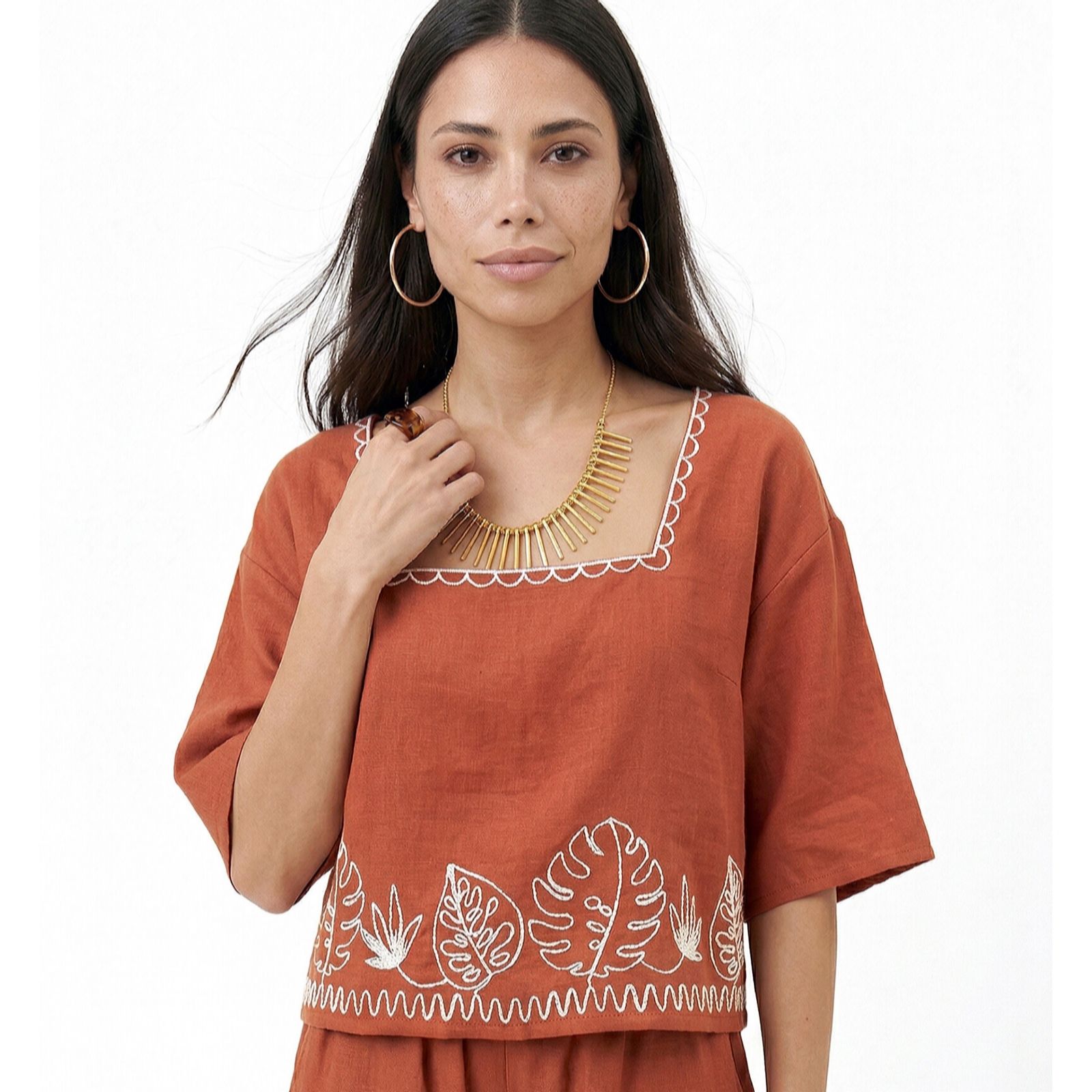 Raffya Tilly V-Neck Embroidered Top
