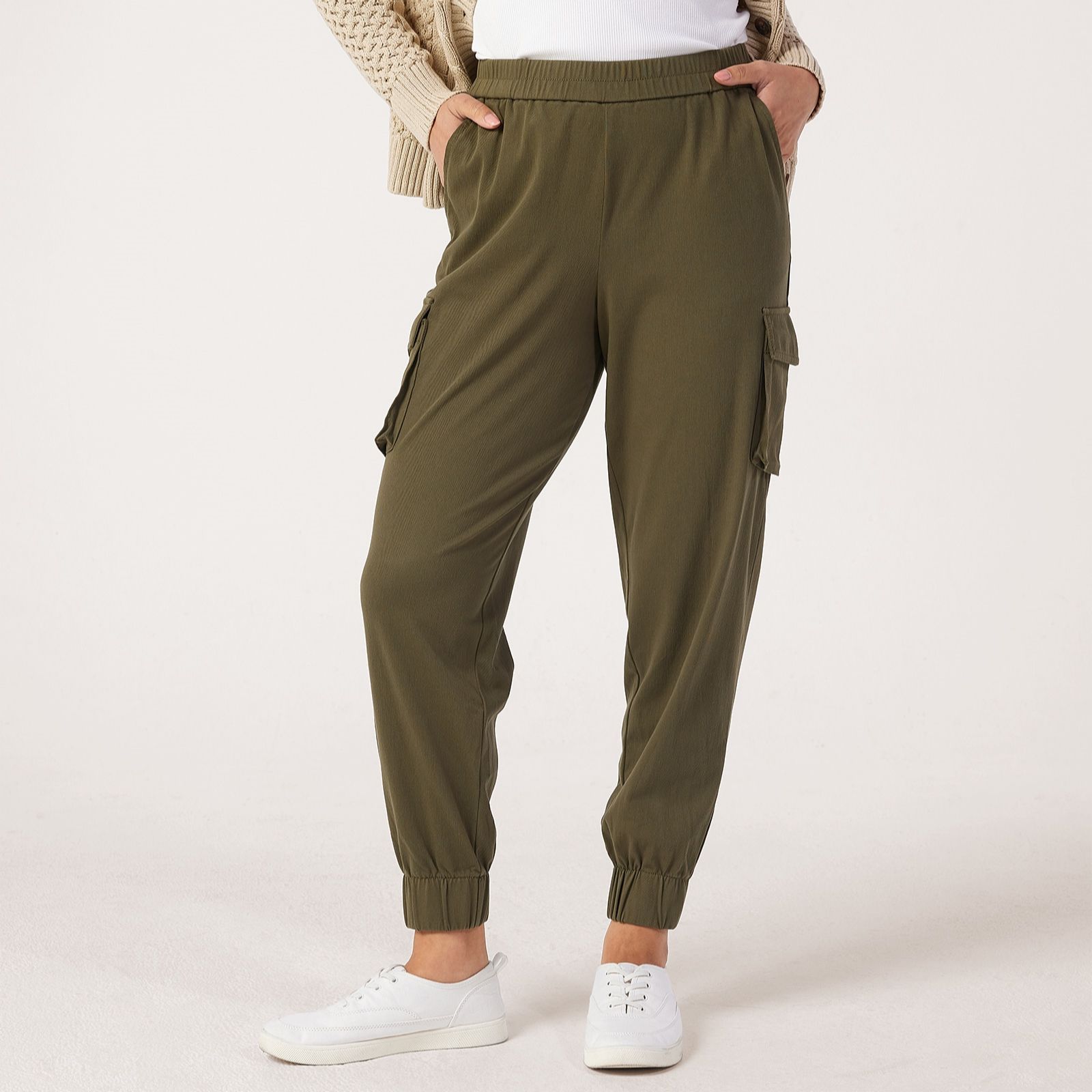 Denim & Co. Comfy Knit Denim Cuffed Cargo Standard